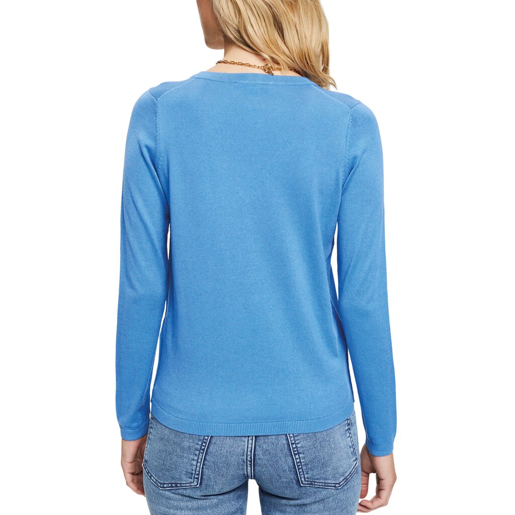 Damenmode Figurtyp-Beratung edc by Esprit V-Ausschnitt-Pullover, in klassischem Stil mittelblau Damenmode Figurtyp-Beratung edc by Esprit V-Ausschnitt-Pullover, in klassischem Stil mittelblau