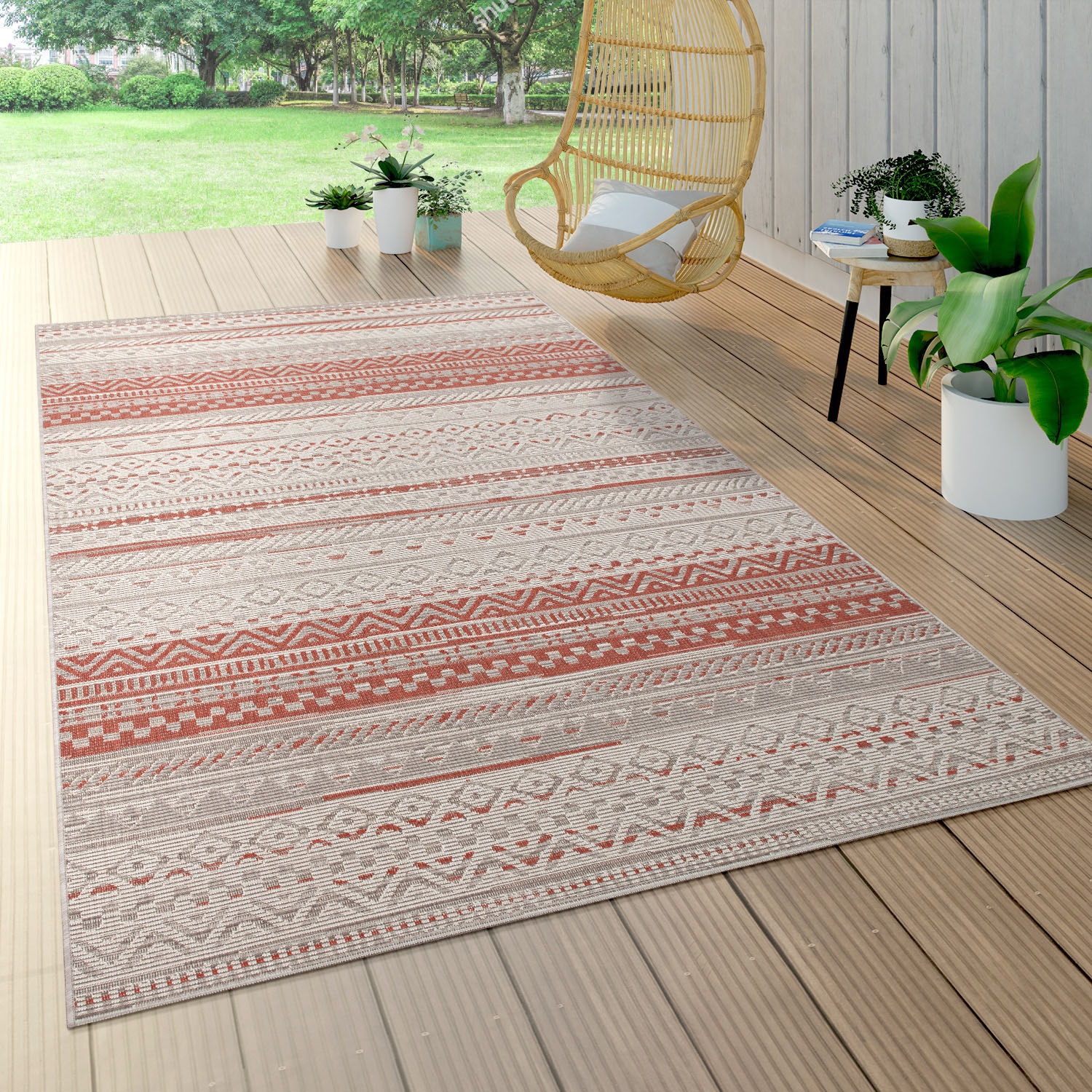 Paco Home Teppich »Ostende bestellen geeignet, und BAUR In- rechteckig, | Wohnzimmer Flachgewebe, gestreift, Outdoor 544«