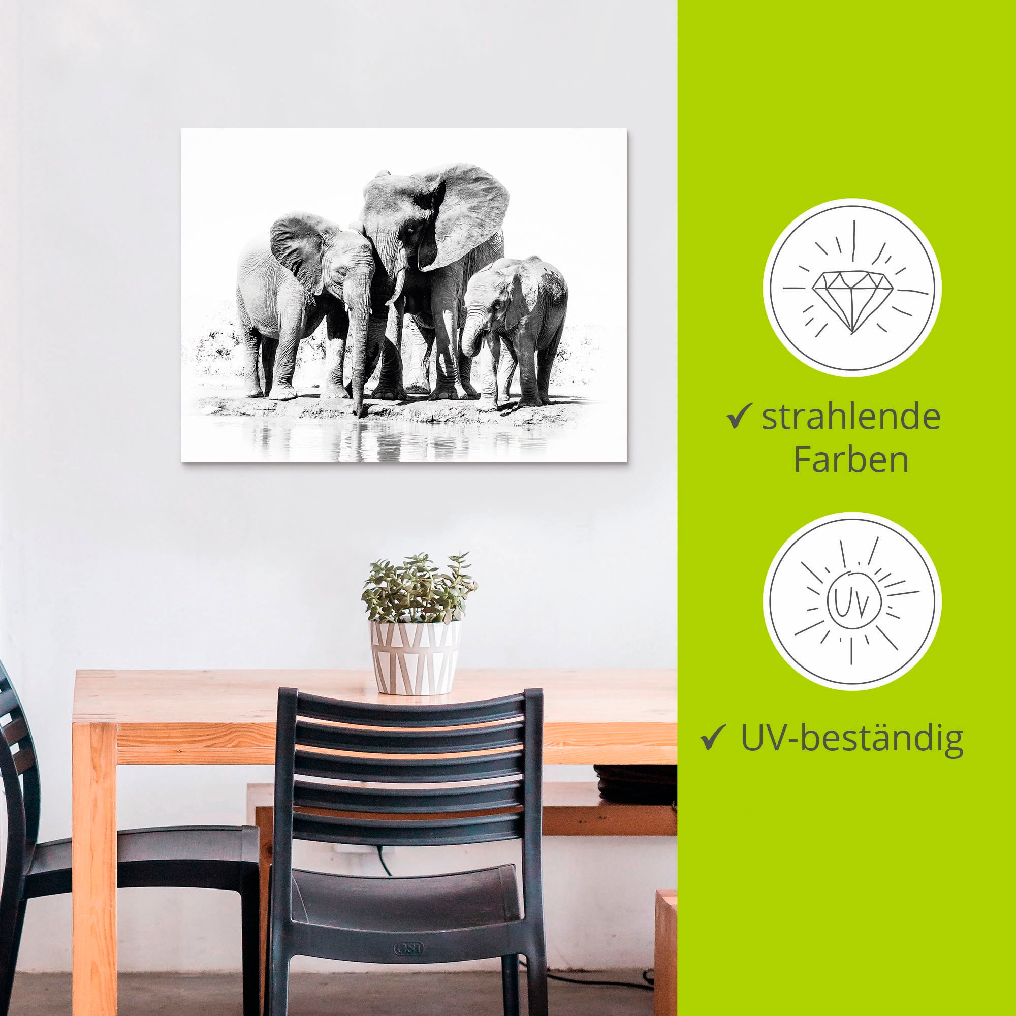 Artland Wandbild »Elefantenmutter mit Kindern«, Elefanten Bilder, (1 St.), als Alubild, Outdoorbild, Leinwandbild, Poster in verschied. Größen