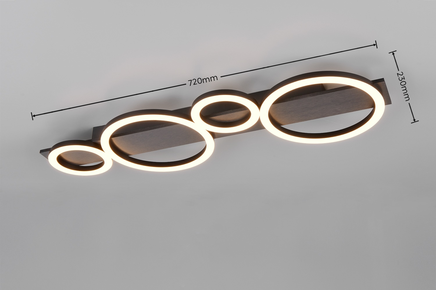 REALITY Leuchten LED Deckenleuchte »LUMOS, Deckenlampe mit LED Ringen, 26,5W 3100 Lumen 3000K warmweiß«, 1 flammig, Leuchtmittel LED-Board | LED fest integriert, als Wandlampe oder Deckenlampe montierbar, B/H/T: 72 x 23 x 5,5 cm