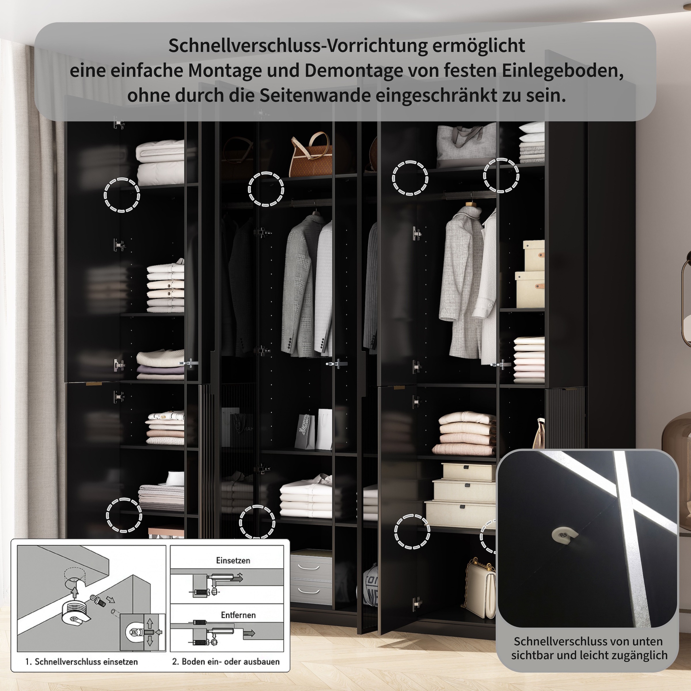 OTTO home Kleiderschrank »Jorella Schlafzimmerschrank Garderobe mit Softclose Türen Glastüren« eleganter Schlafzimmerschrank Rillendesign Trend Breite 241cm Grauglas