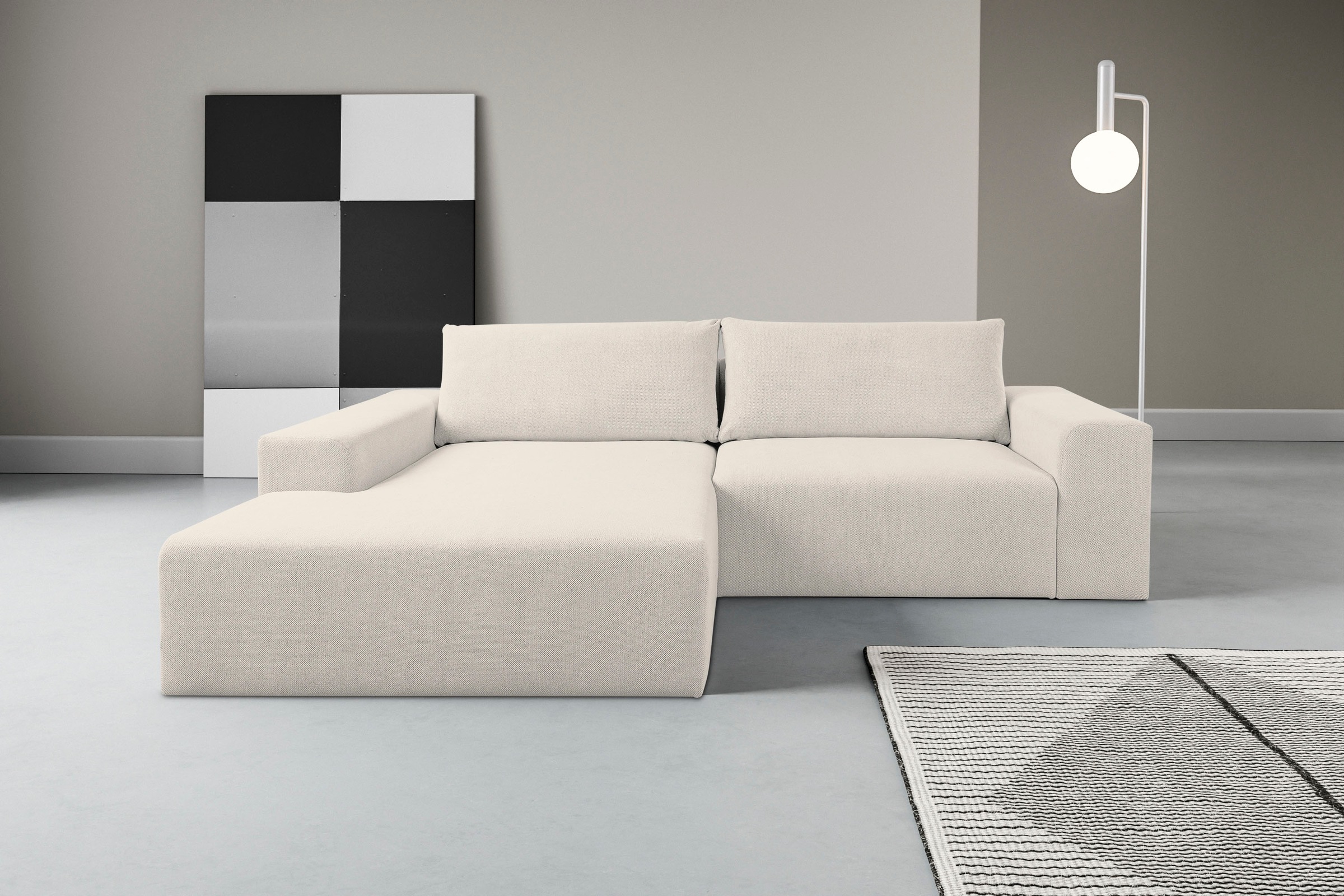 WERK2 Ecksofa "Rio 262 x 188 cm, modern & bequem, aktuelles Design, breite Armlehnen" Webstoff, L-Form