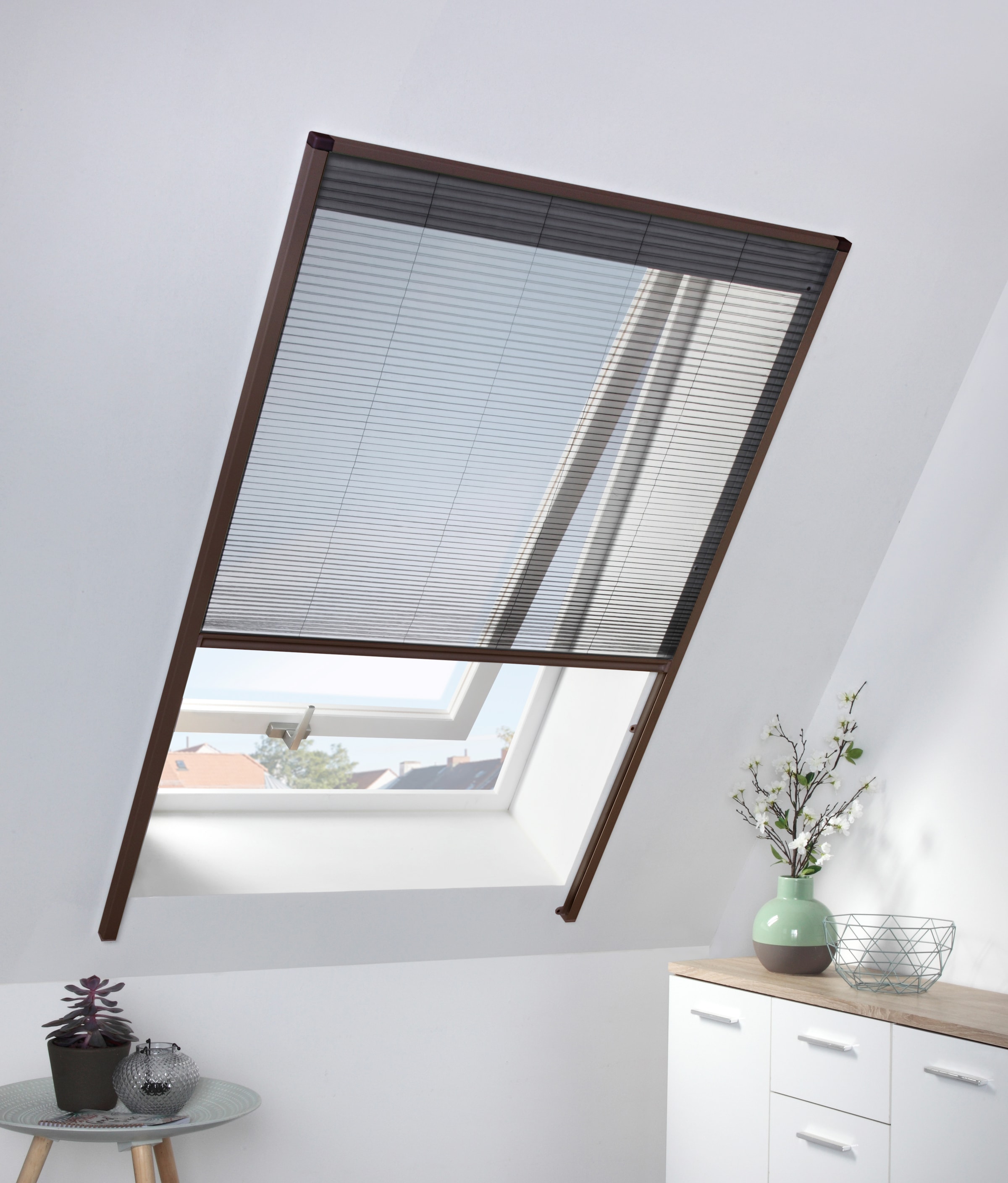 hecht international Insektenschutzrollo »für Dachfenster«, transparent, braun/anthrazit, BxH: 110x160 cm