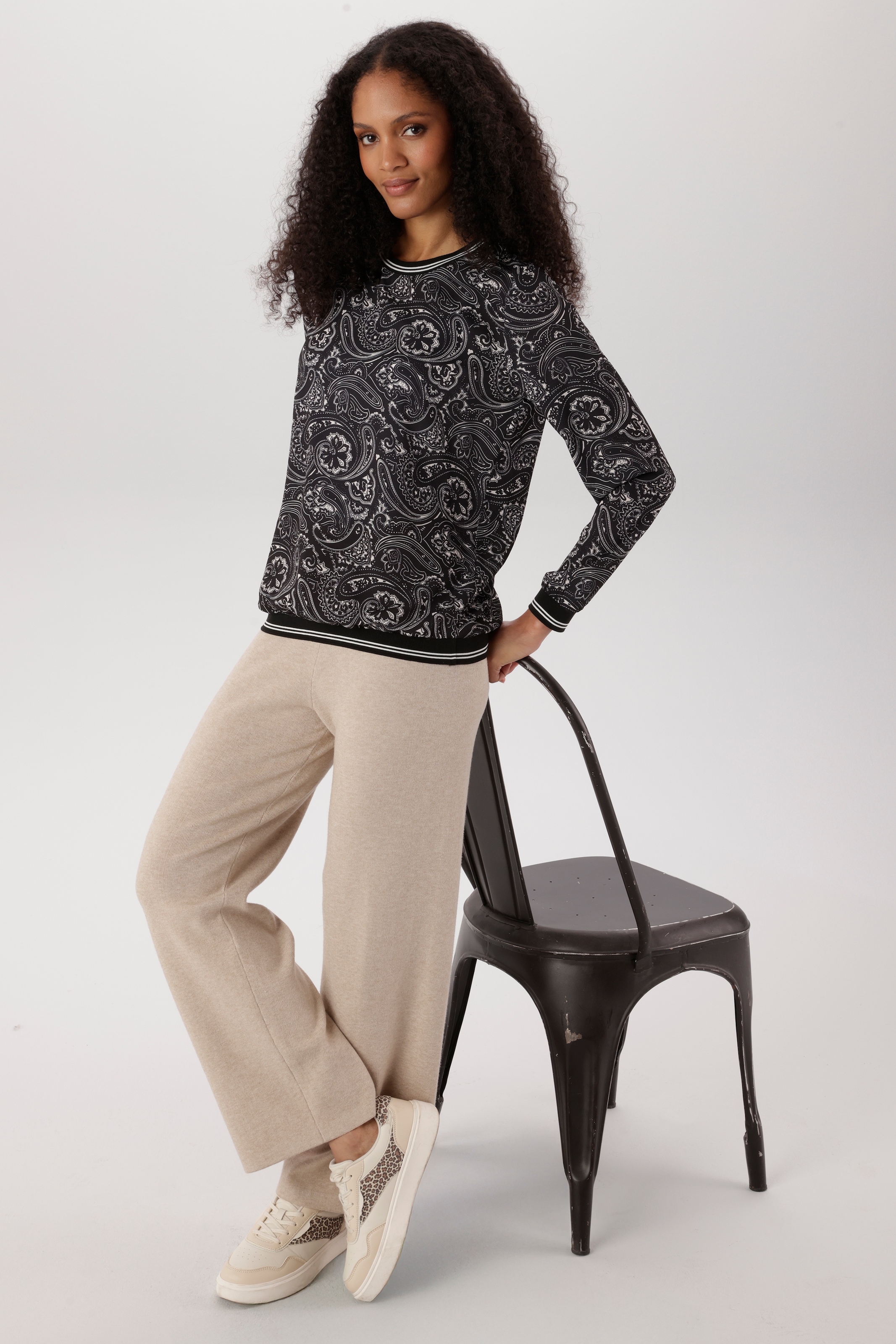 Aniston SELECTED Shirtbluse mit gestreiften Bündchen und Ornamentmuster allover - NEUE KOLLEKTION