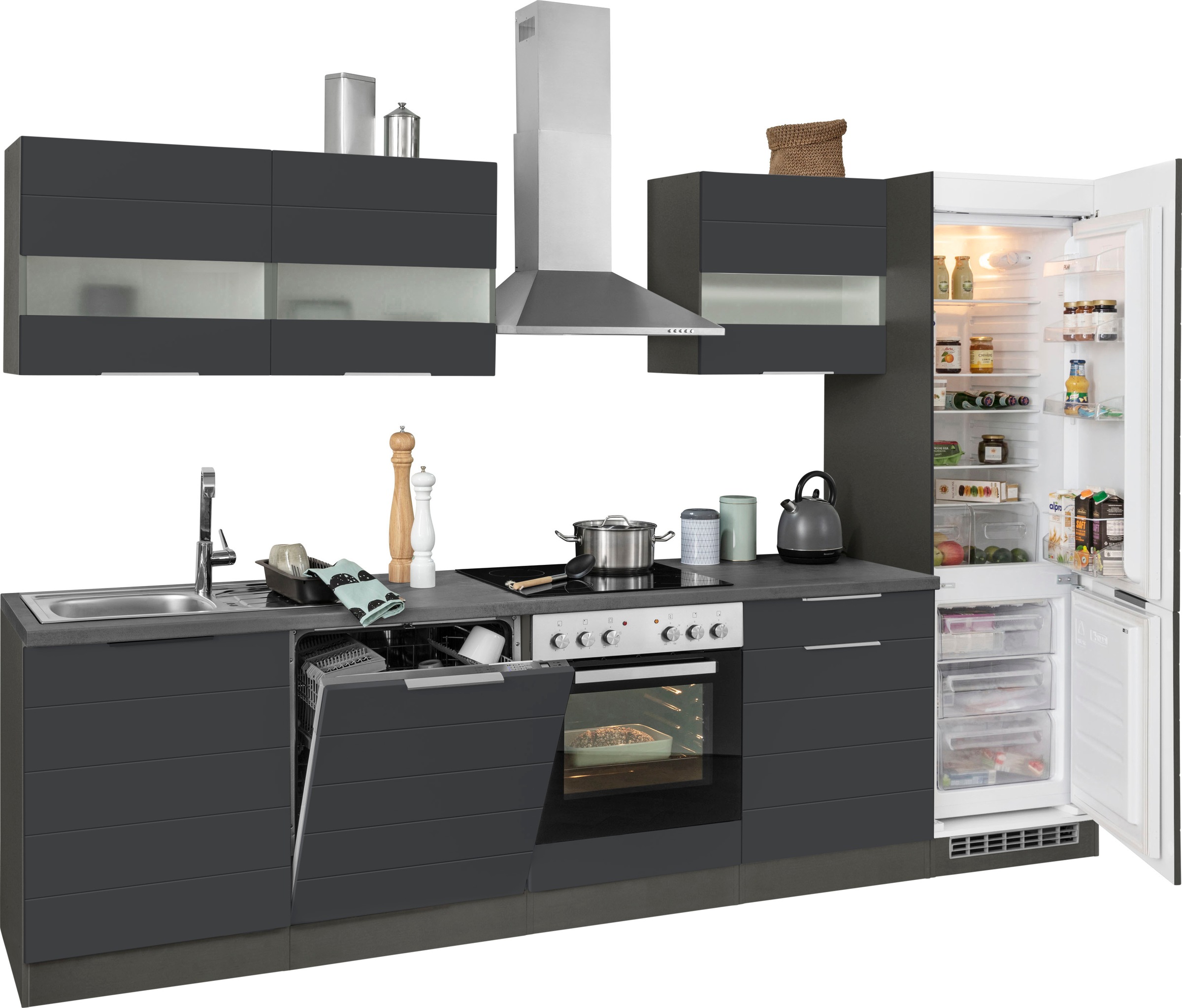 Thumbnail - KOCHSTATION Küchenzeile "KS-Luhe" 300 cm breit, wahlweise mit oder ohne E-Geräten, gefräste MDF-Fronten