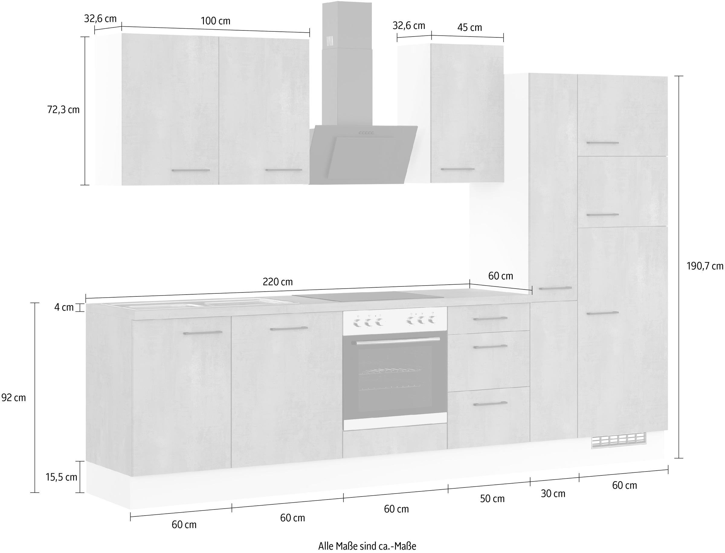 IMPULS KÜCHEN Küche »"Valencia", Ausrichtung wählbar, Schubkästen mit Soft-Close,«, vormontiert, mit E-Geräten, Breite 310 cm