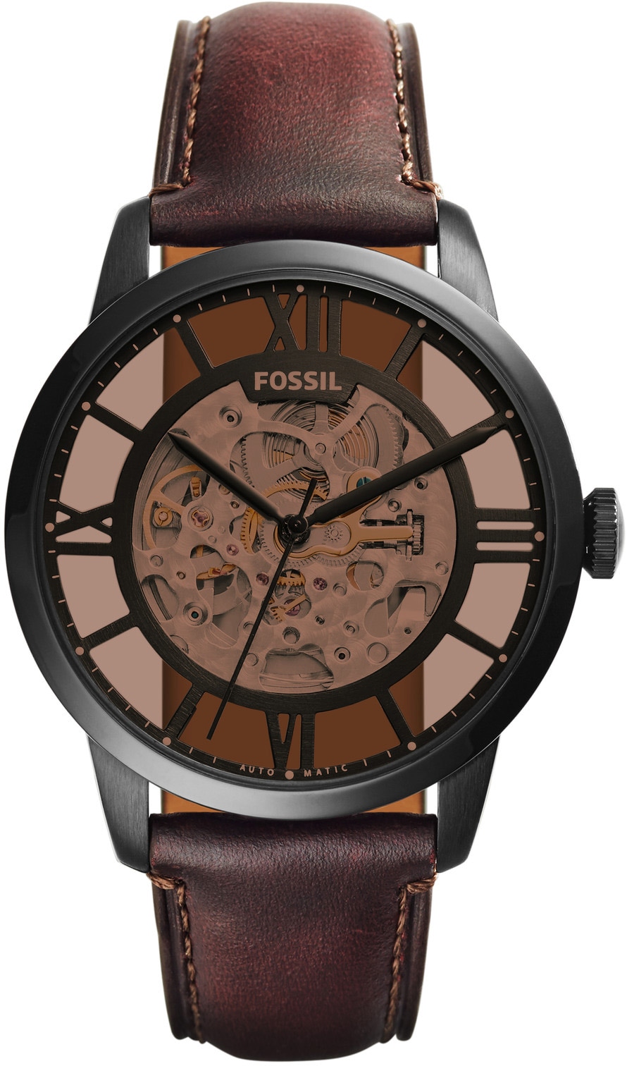Fossil Automatikuhr »Townsman, ME3098«, Armbanduhr, Herrenuhr, mechanische Uhr, skelettiertes Zifferblatt