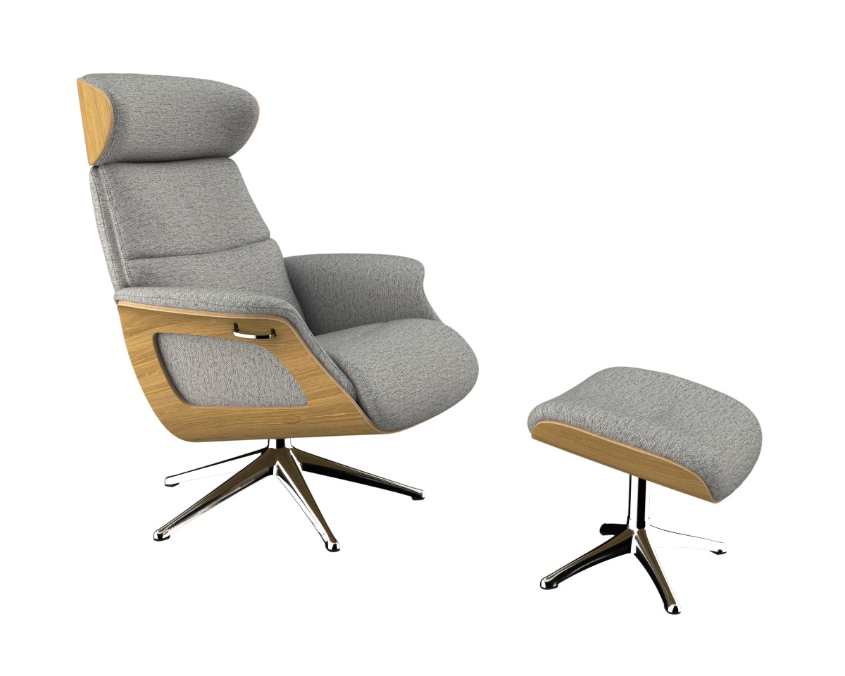 FLEXLUX Relaxsessel »Clement Relaxstuhl, Polstersessel, Liegesessel, TV-Sessel,«, Rücken- & Kopfteilverstellung, Drehbar, Armlehne Eiche, Fuß Alu
