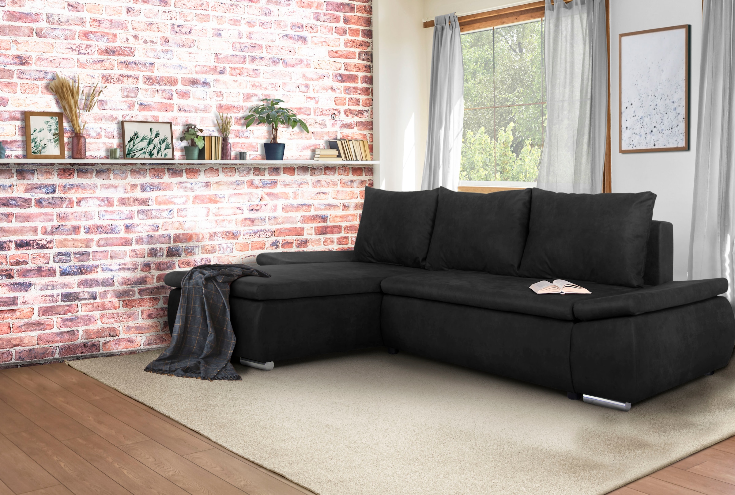Home affaire Ecksofa »Acra L-Form« mit Bettfunktion und Bettkasten, in Mattenoptik