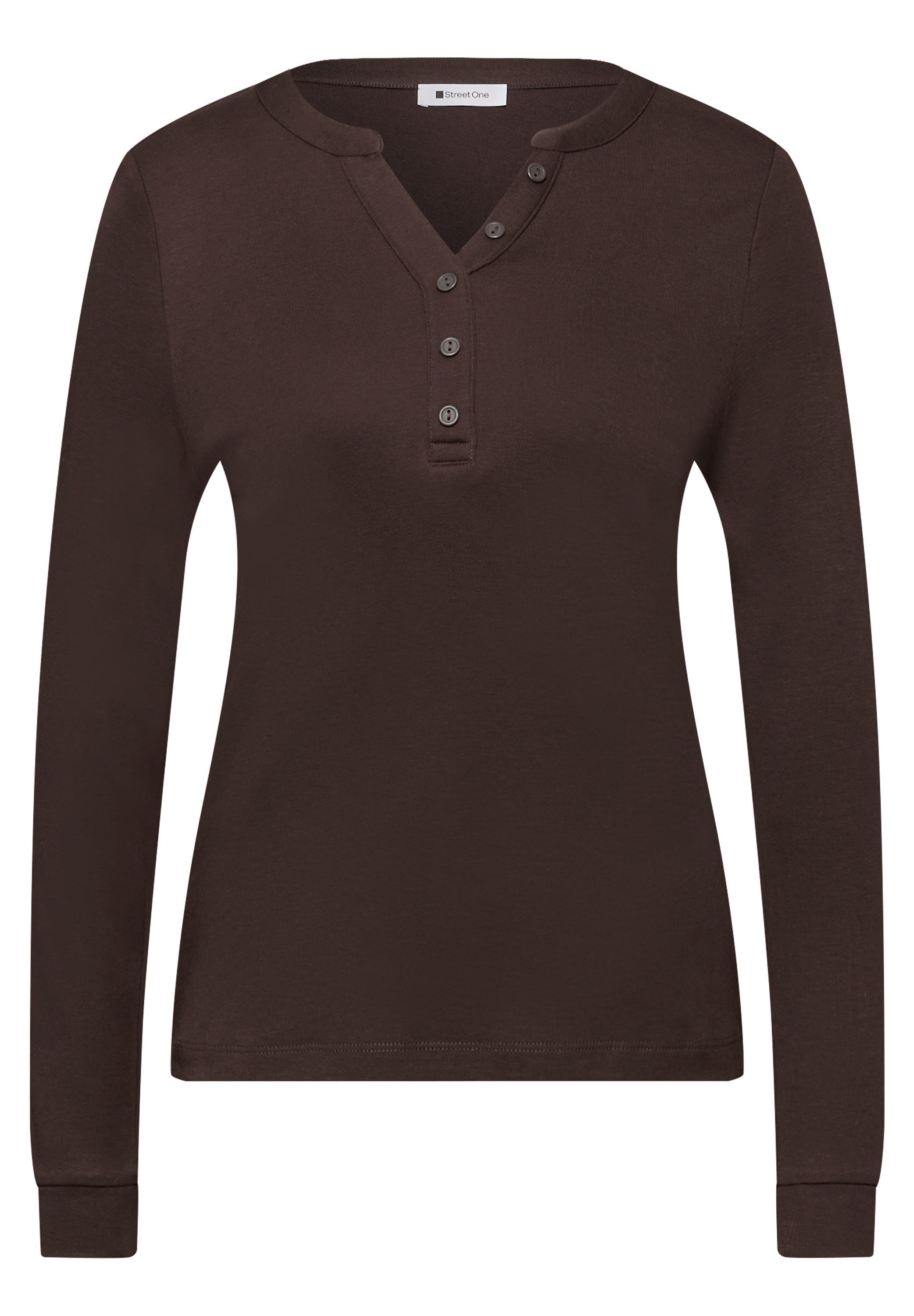 Langarmshirt STREET ONE, Damen, Gr. 44, molten earth, Web, 50% Baumwolle, 50% Modal, unifarben, normal normal, Rundhals, Bündchen, Shirts Langarmshirt, im Tunika-Style 3