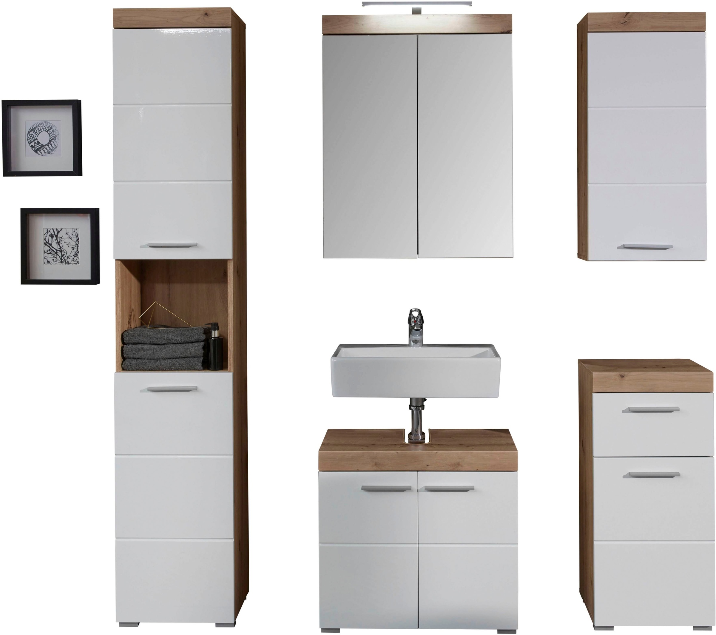 welltime Badmöbel-Set "Avena", (Set, 5 St.), Hochschrank, WBU, Spiegelschra günstig online kaufen
