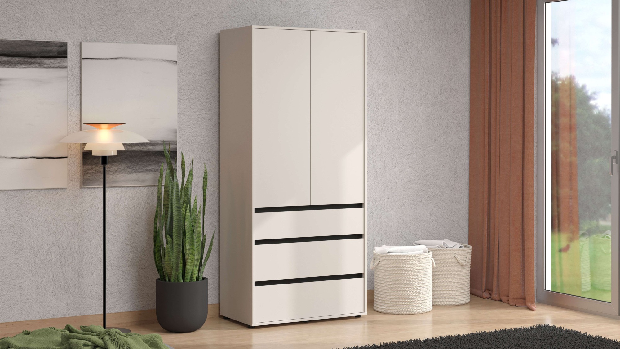 INOSIGN Kleiderschrank »Corbet Schlafzimmerschrank, Drehtürenschrank,  Wäscheschrank TOPSELLER« 93 cm breit, 3x Schubladen, Kleiderstange, ABS schutzkanten