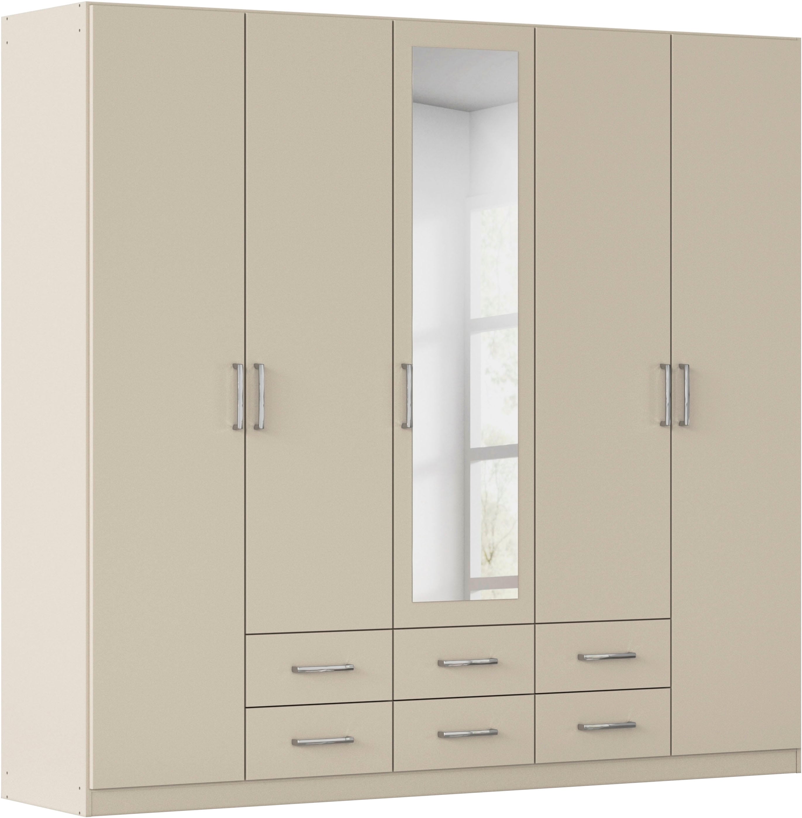 rauch Kleiderschrank "Schrank Garderobe Ankleide GAMMA Breiten 91/136/181/226/271/315/360 cm" in 3 Ausstattungen BASIC/CLASSIC/PREMIUM (inkl. SOFT-CLOSE-Funktion), verschiedene Griff-Varianten, mit Spiegel TOPSELLER MADE IN GERMANY