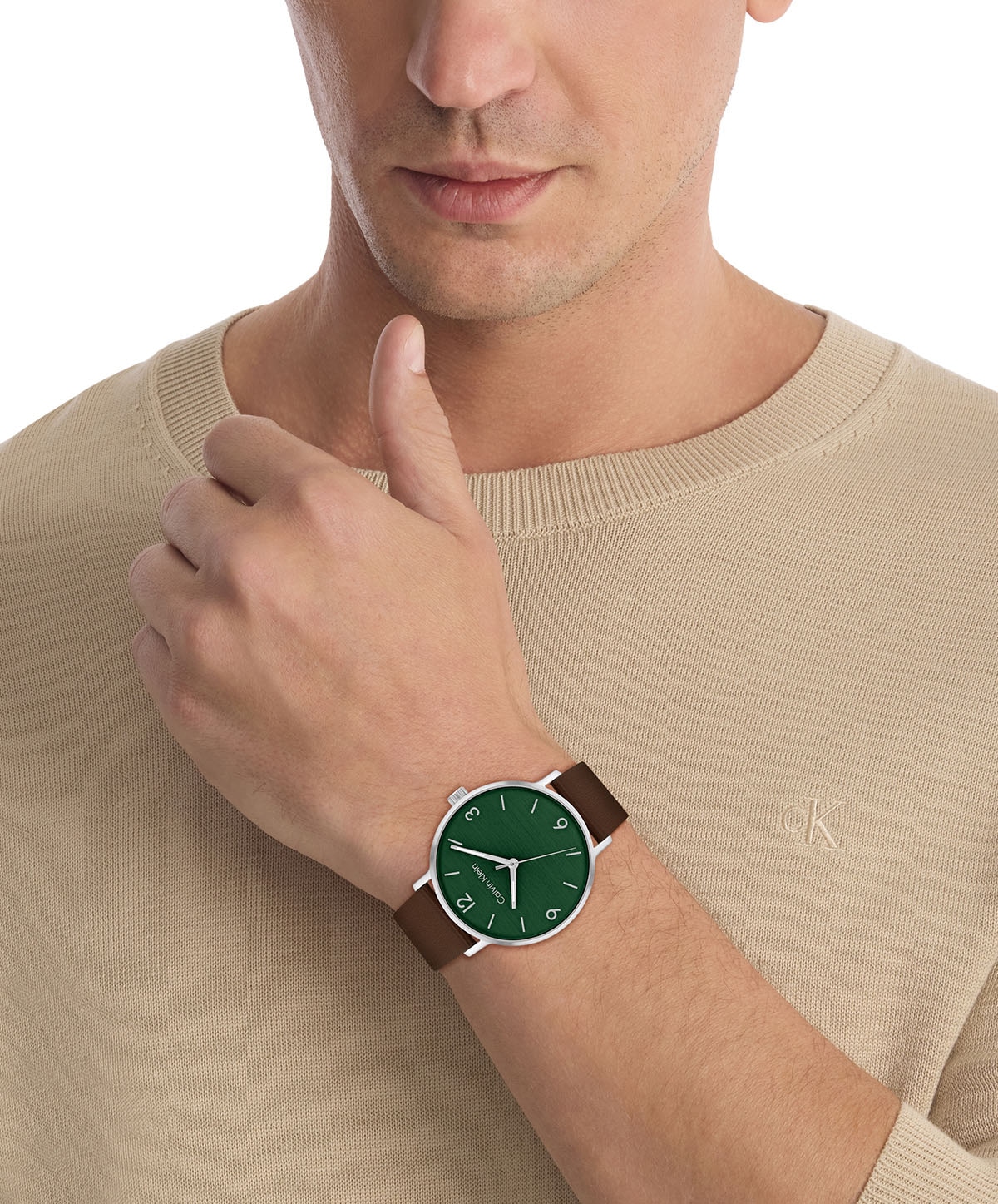 Calvin Klein Quarzuhr »MODERN«, Armbanduhr, Herrenuhr, Lederarmband, Mineralglas, analog
