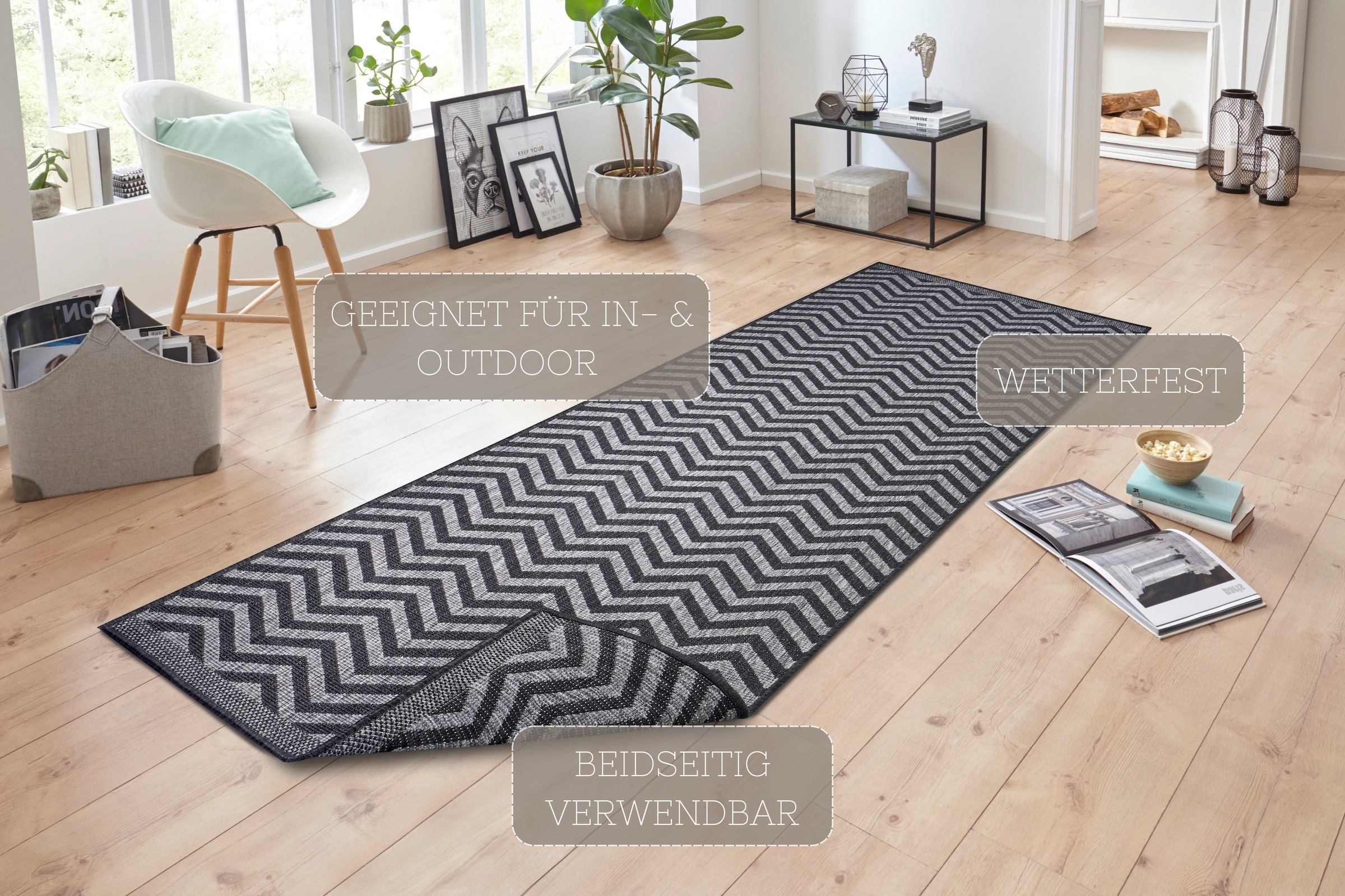NORTHRUGS Teppich »Palma Wendeteppich«, rechteckig, 5 mm Höhe, In-& Outdoor, Wetterfest, Balkon, Läufer, Wohnzimmer, Wasserfest