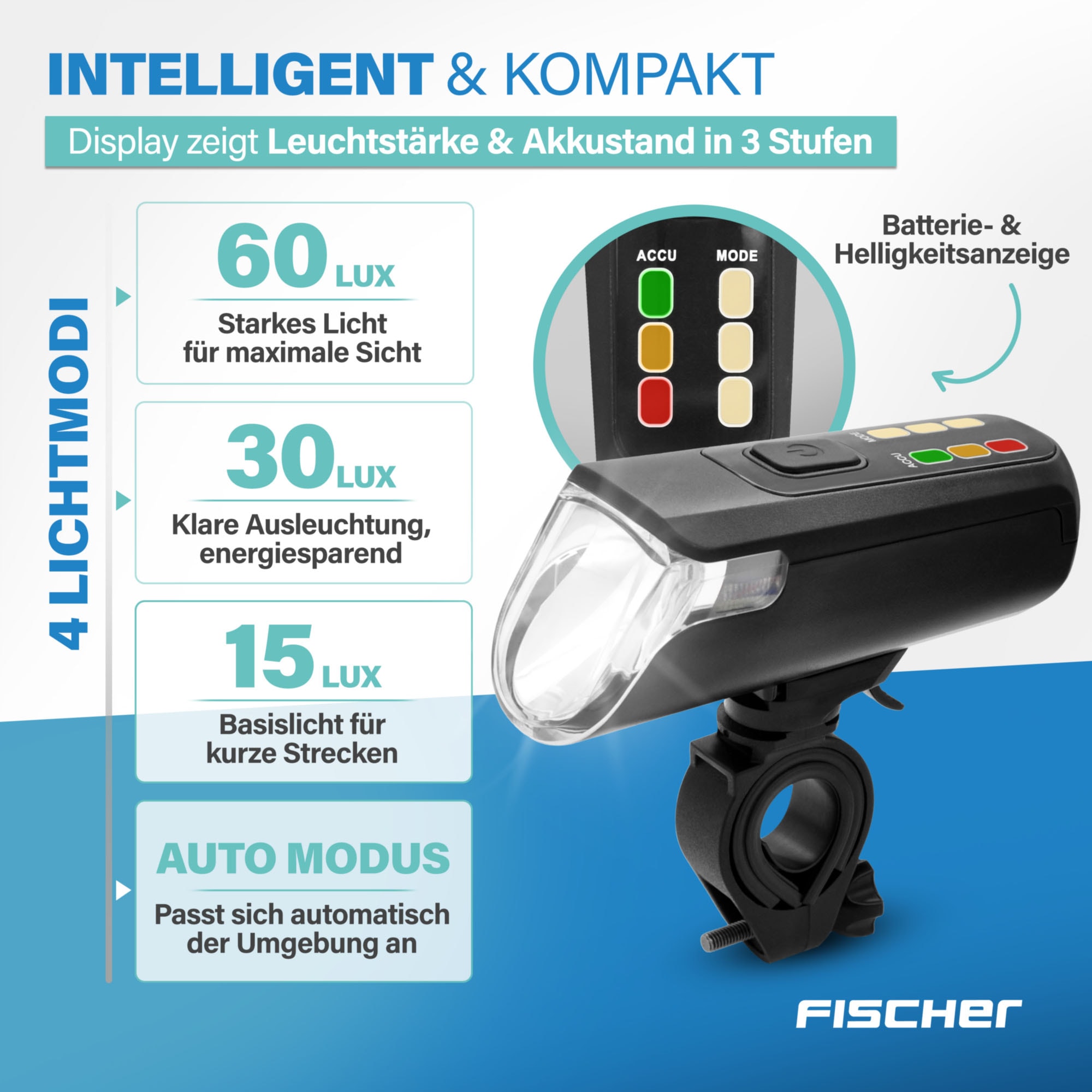 FISCHER Fahrrad Fahrradbeleuchtung »Akku-USB-LED Bel.-Set Bodenbel. 60 Lux«