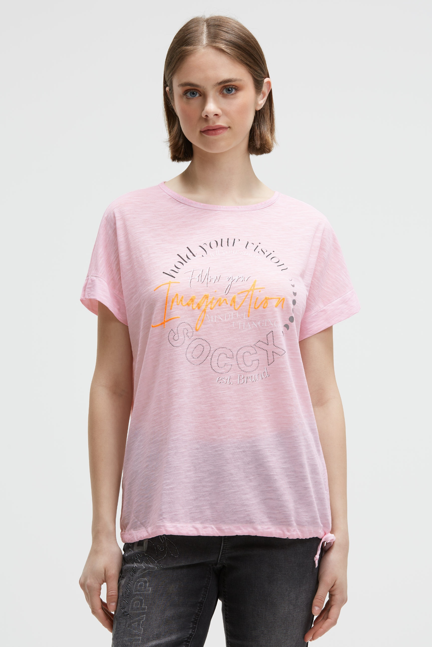 SOCCX Rundhalsshirt mit Bindeband am Saum günstig online kaufen