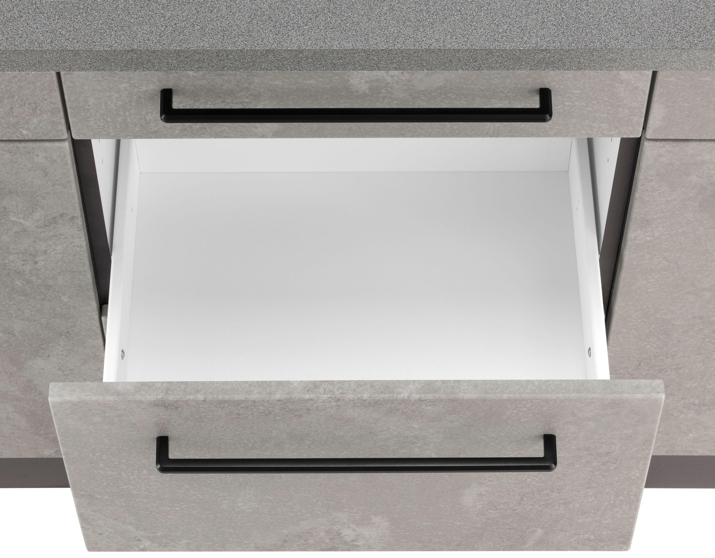 KOCHSTATION Küchenzeile »KS-Tulsa«, mit E-Geräten, Breite 320 cm, schwarze Metallgriffe, MDF Fronten