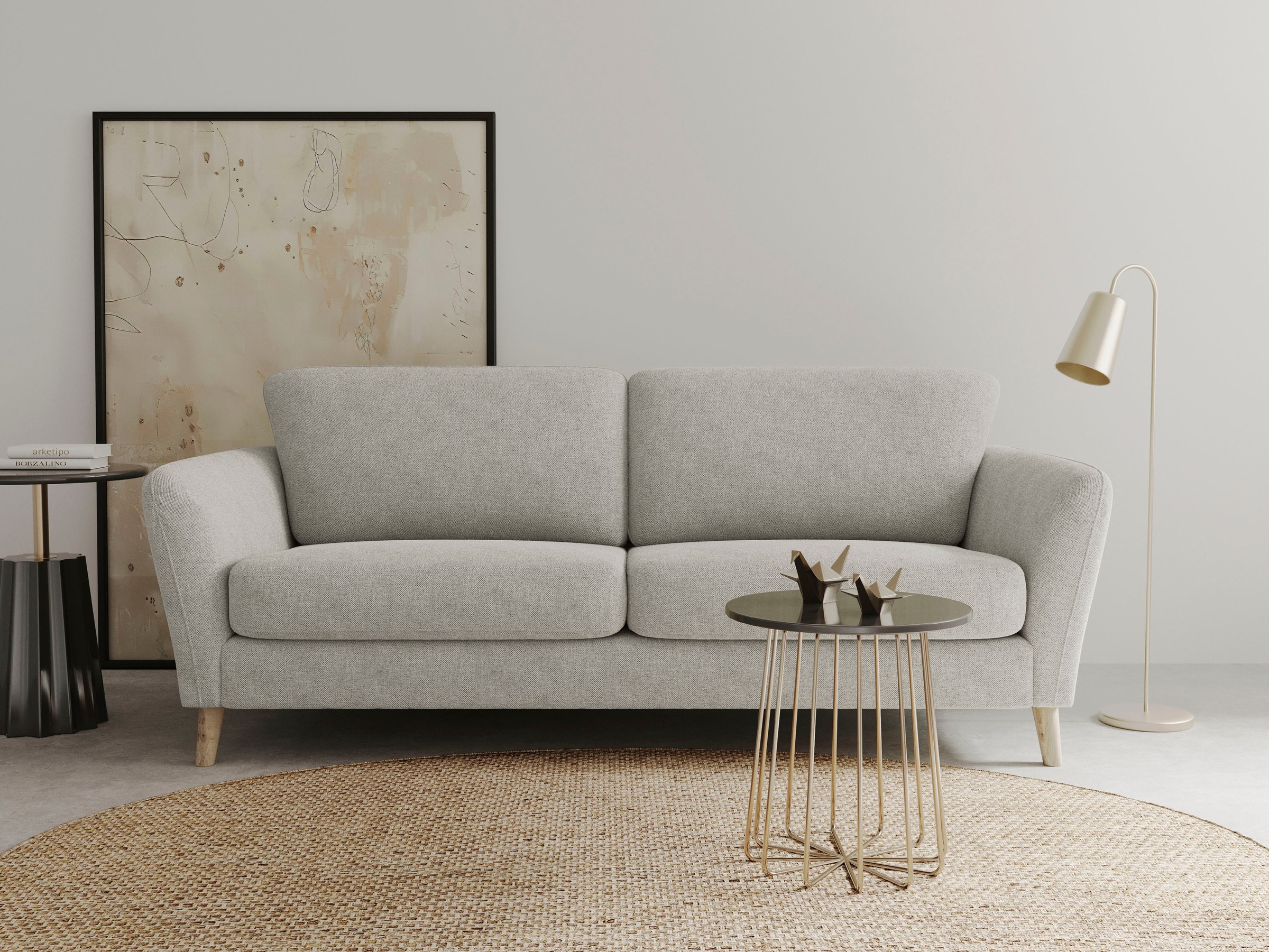 OTTO home 3-Sitzer "MARSEILLE 3er Sofa 206 cm, Cord, Flachgewebe, Struktur, Webstoff" Massivholzbeine Eiche, Landhausstil, Wellenunterfederung
