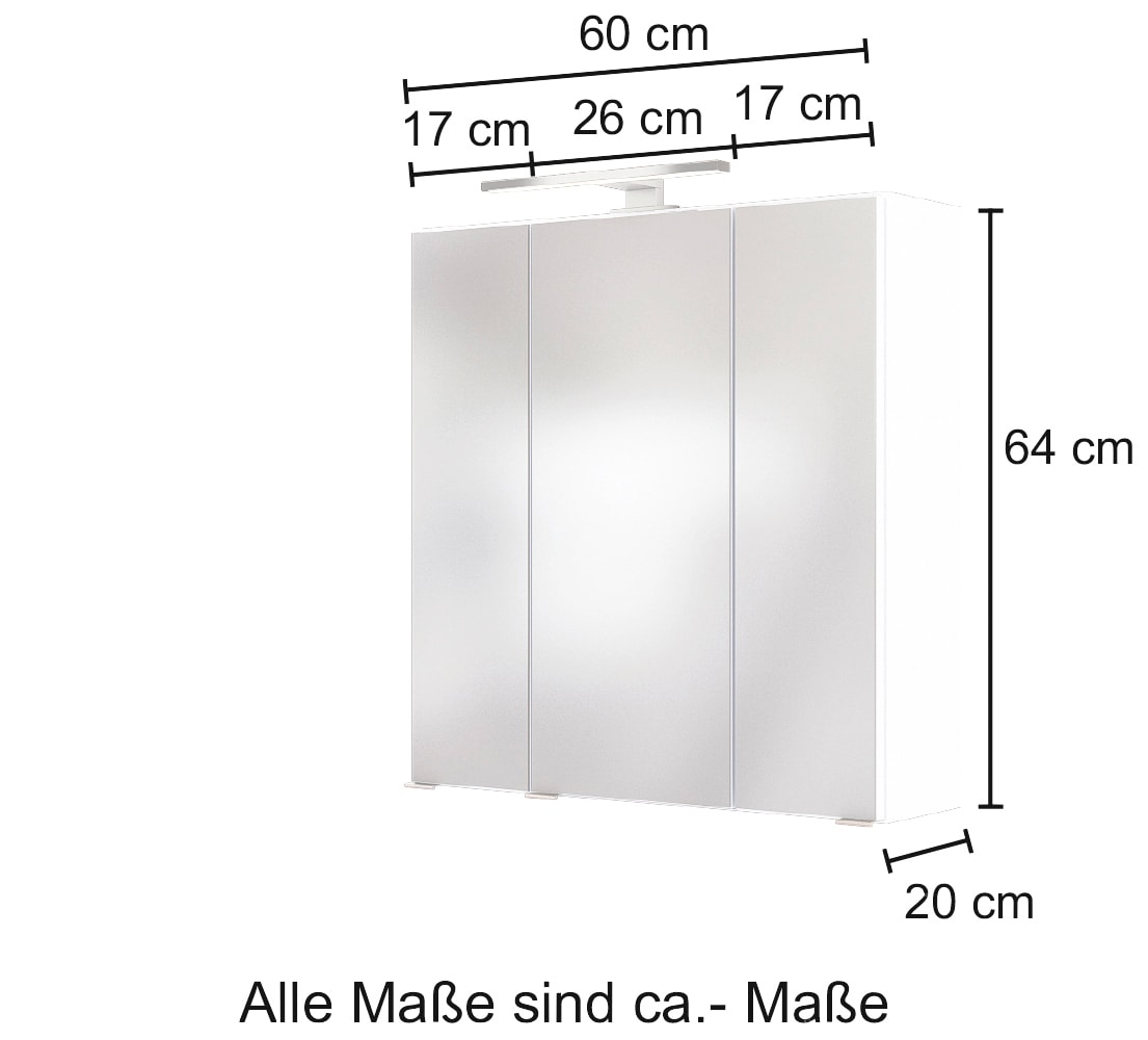 Spiegelschrank HELD mit 60 cm, 3 MÖBEL 3D-Effekt, dank Breite BAUR bestellen »Baabe«, Spiegeltüren |