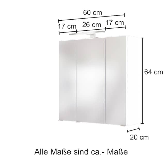 HELD MÖBEL Spiegelschrank »Baabe«, Breite 60 cm, mit 3D-Effekt, dank 3  Spiegeltüren bestellen | BAUR