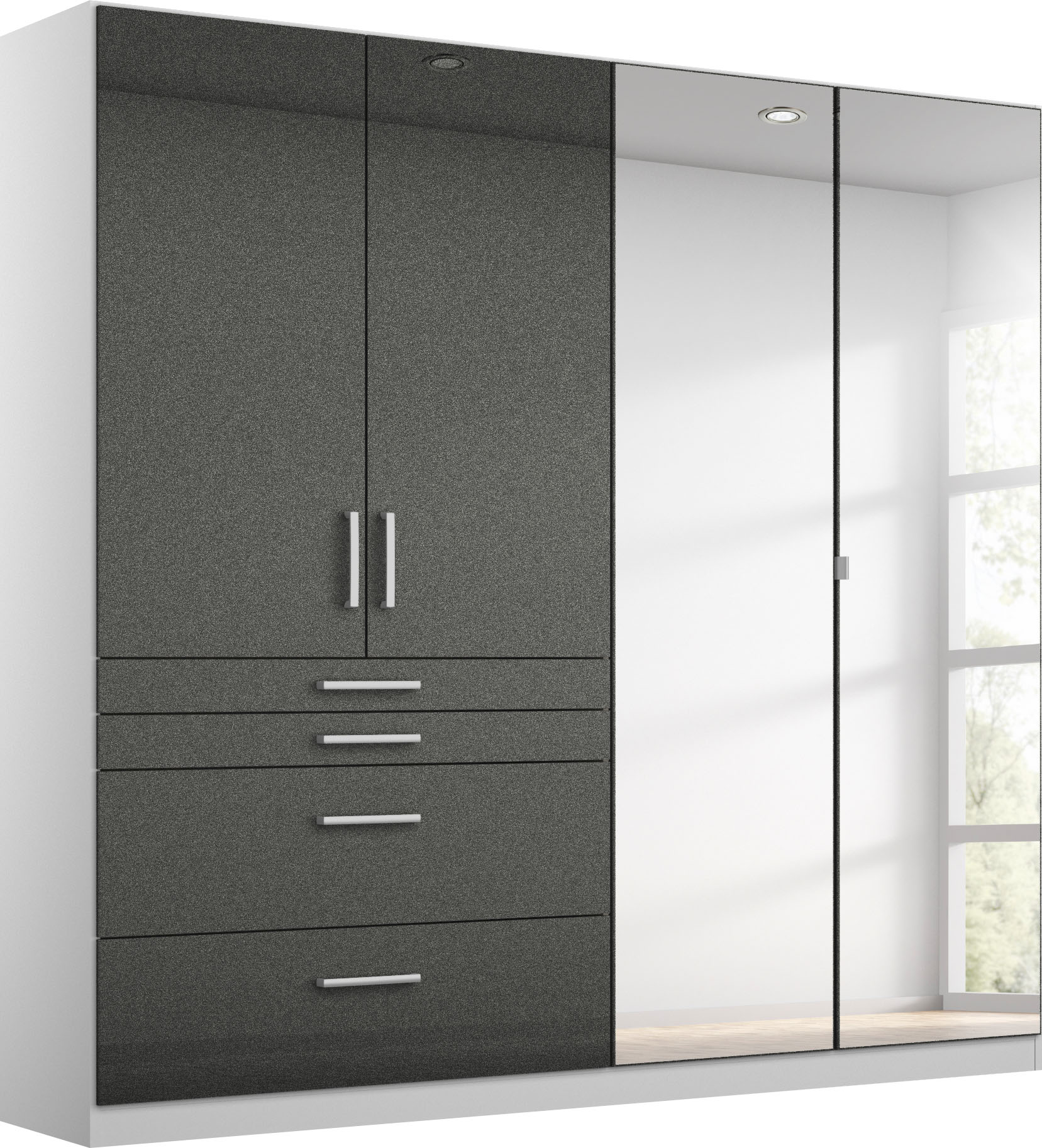 rauch Drehtürenschrank "Kleiderschrank Schrank Garderobe Garderobenschrank HOMBURG" mit Spiegel, oberer Schubkasten mit Einteilung MADE IN GERMANY