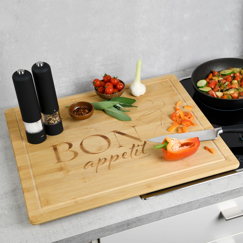 KESPER® Herdblende-/Abdeckplatte »Herdabdeckplatte, Bon appetit, Bambus«, (1 tlg.), mit vier Bambusfüßen