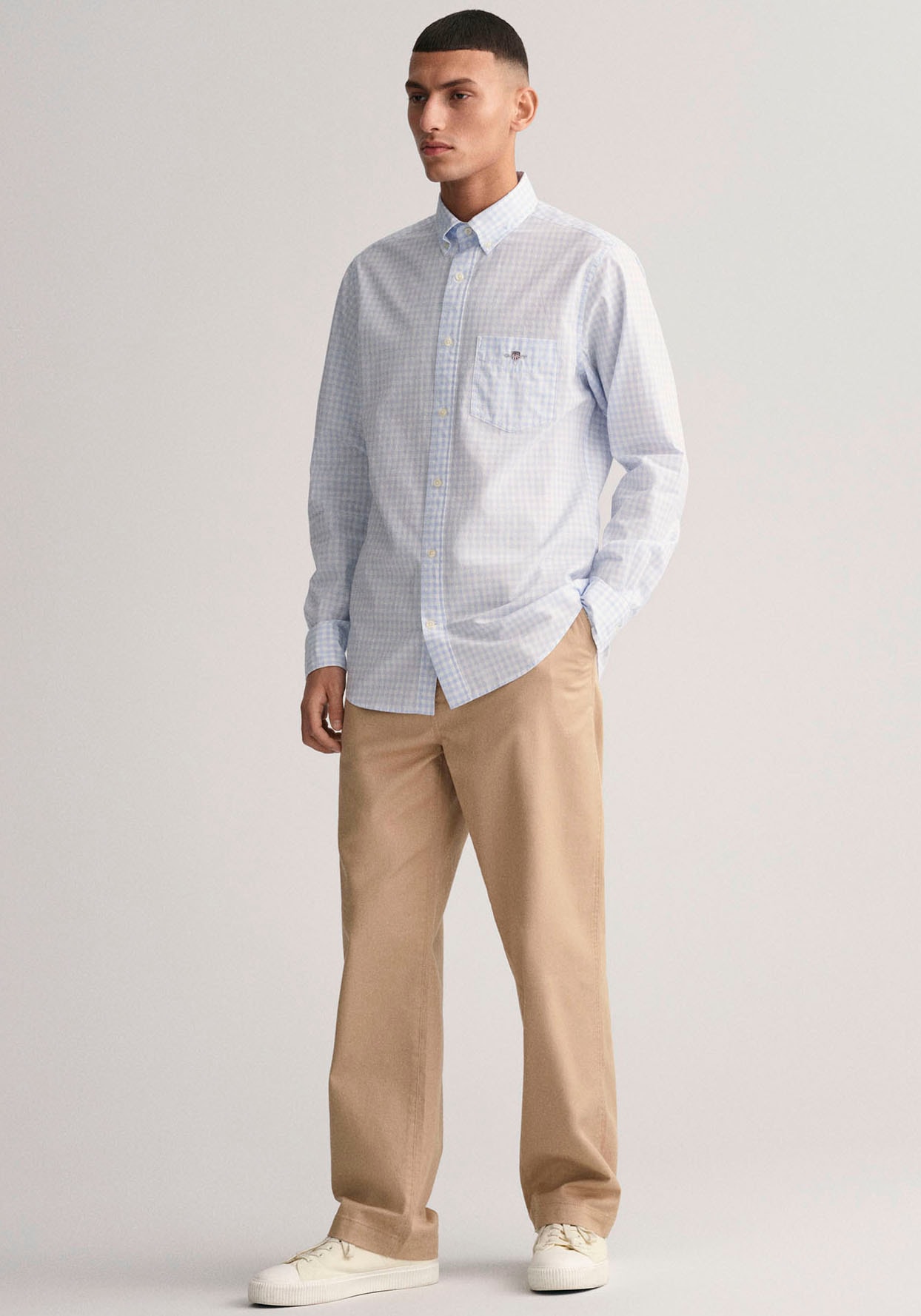 Gant Langarmhemd »REG POPLIN GINGHAM SHIRT«, mit Logostickerei auf der Brust