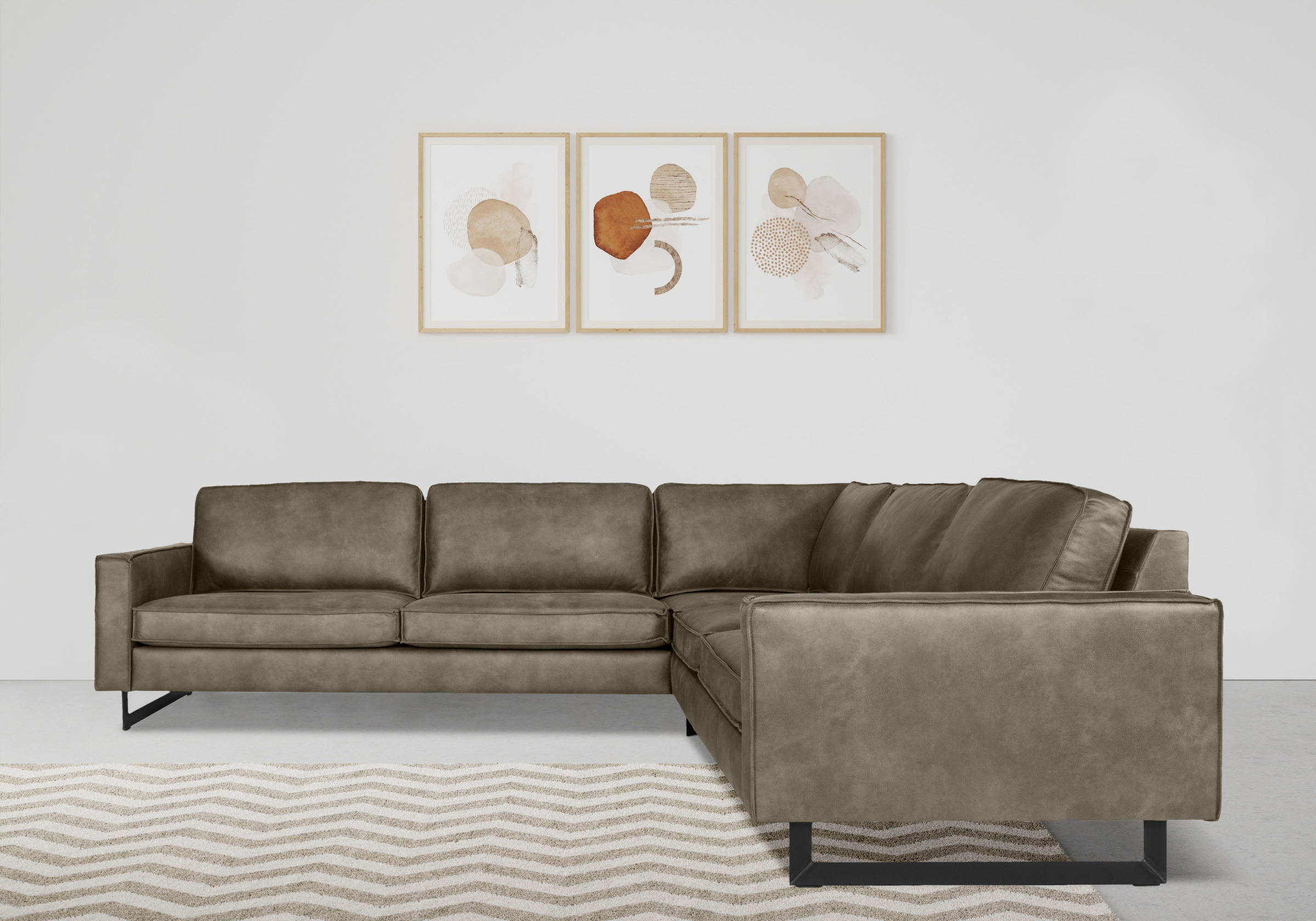Places of Style Ecksofa »Pinto, XXL, 250/290 cm, langer Schenkel, Ottomane«, Cord, Chenille, Lederoptik, mit Keder, Metallfüße, Wellenunterfederung