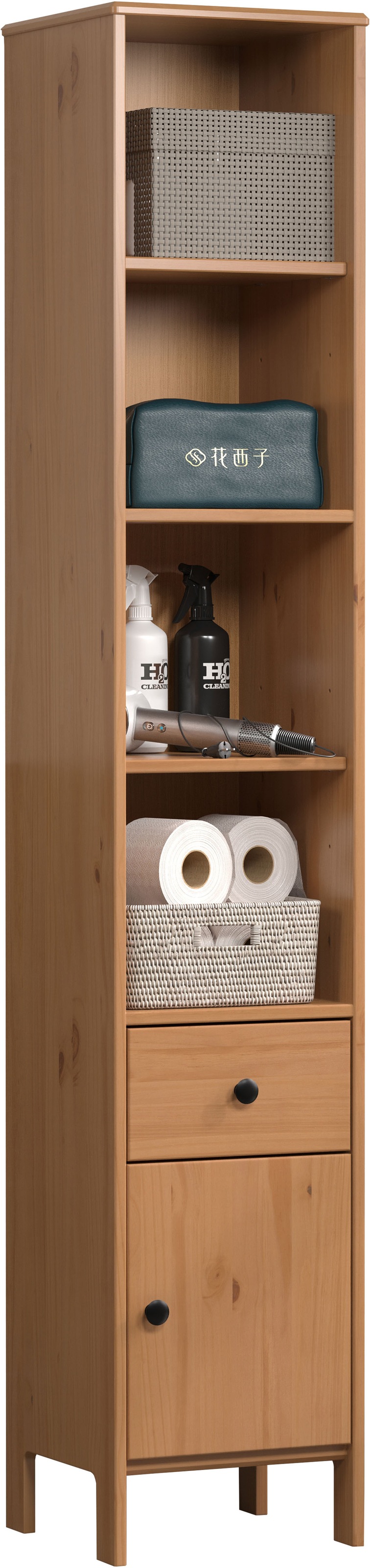 welltime Hochschrank »Kall«, (1 St.), Badschrank aus Kiefer-Massivholz mit Schublade - (B/T/H) 35/33/188 cm