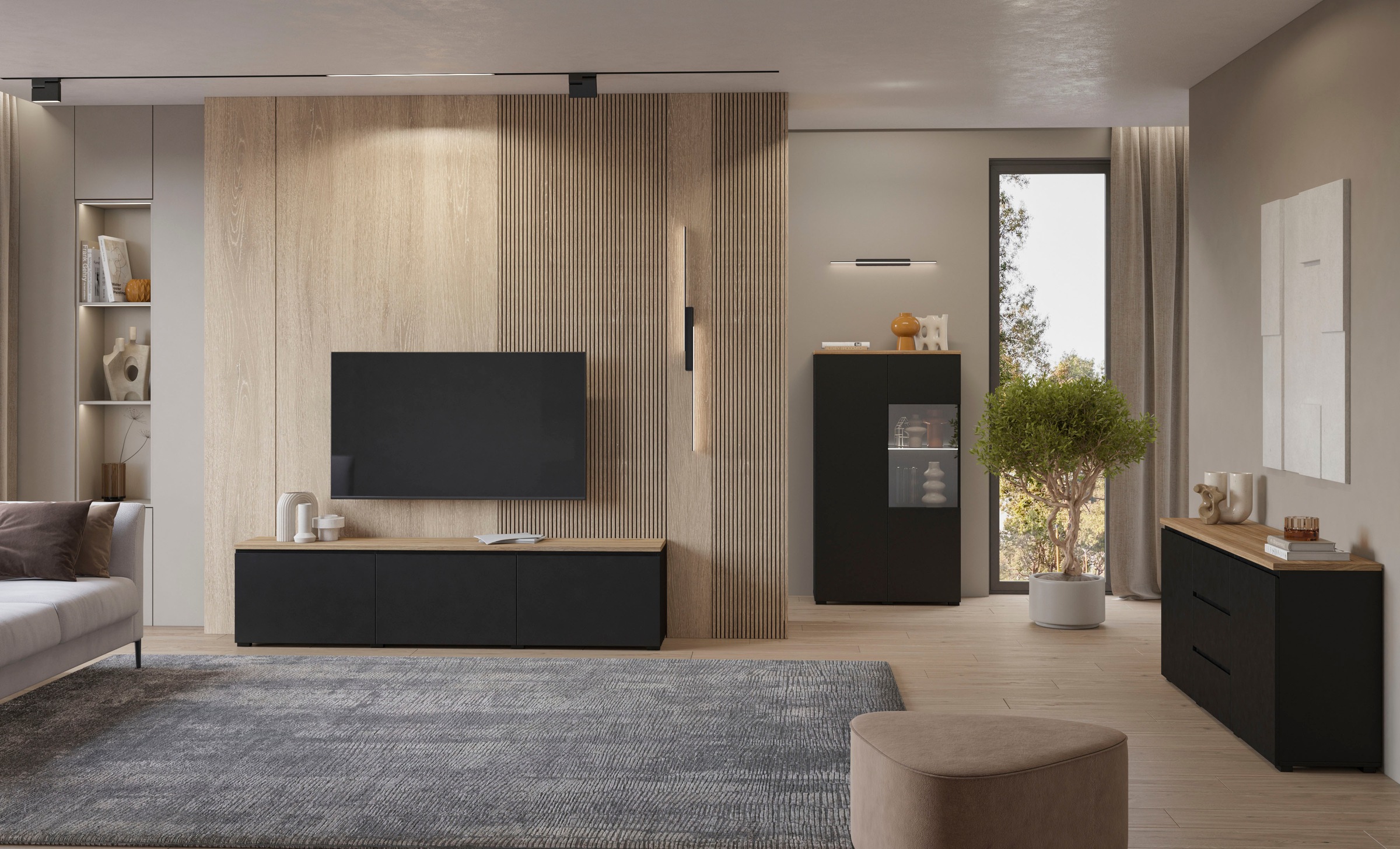OTTO home Lowboard »Modo, Breite 200 cm, moderne grifflose TV-Kommode 3 Klappen« TV-Kommode mit viel Stauraum, TV-Bank