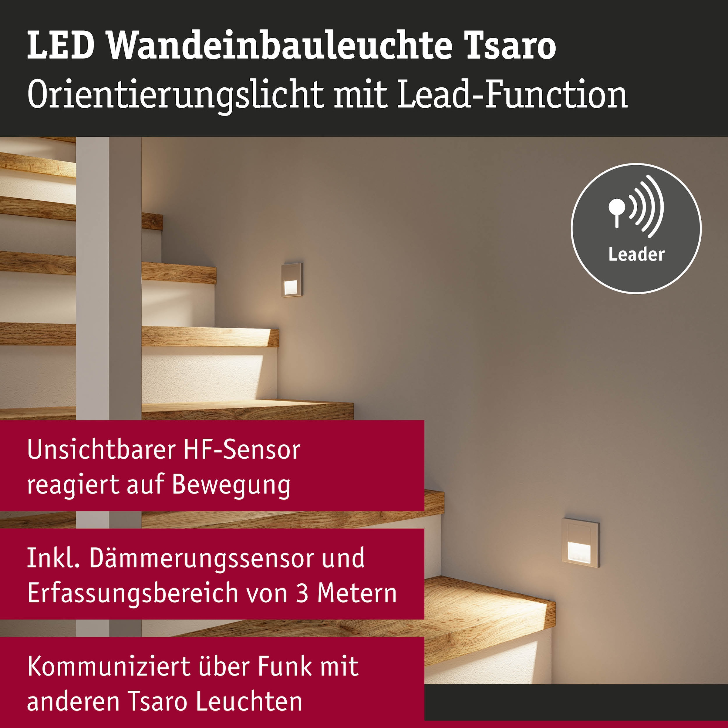 Paulmann LED Einbauleuchte »LED Wandeinbauleuchte Tsaro eckig 80x36mm«, 1 flammig