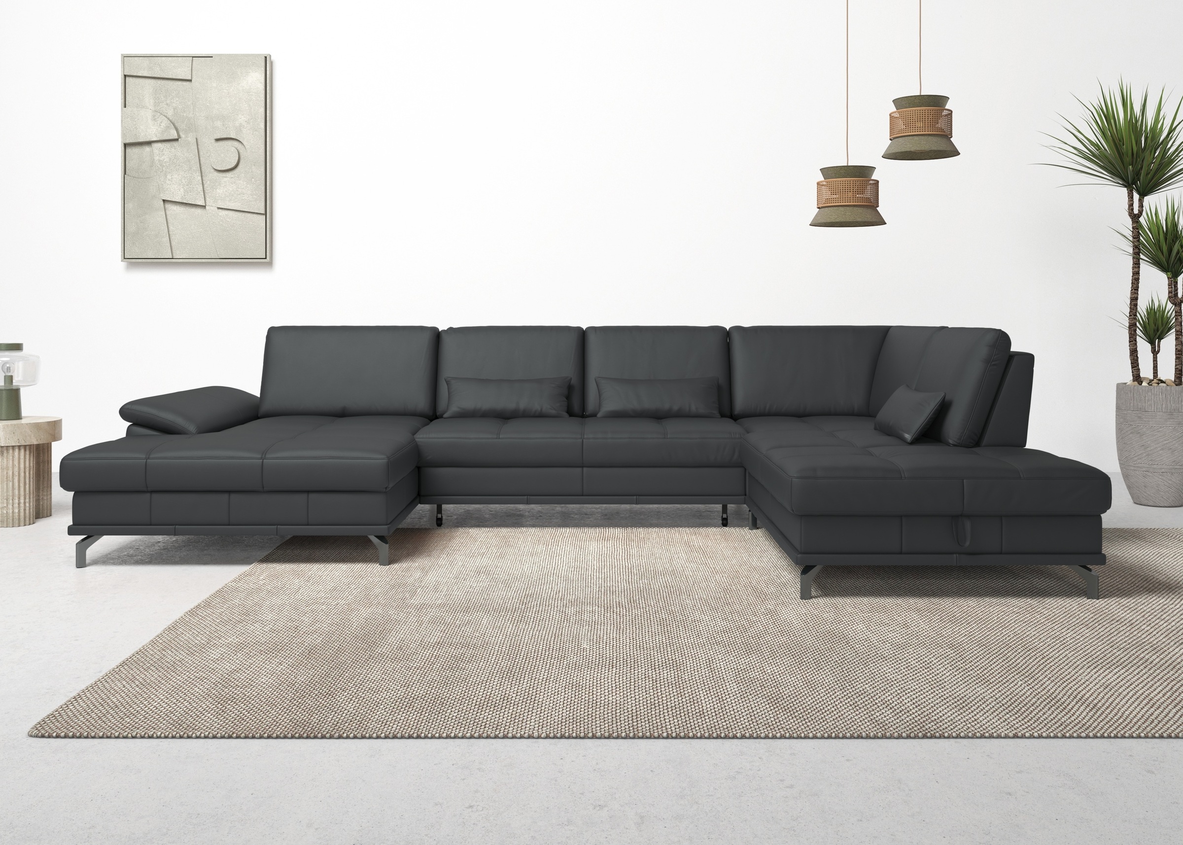 Places of Style Wohnlandschaft »Costello U-Form, mit Sitztiefenverstellung, Armteilverstellung und«, 3 Nierenkissen, optional Bettfunktion und Bettkasten