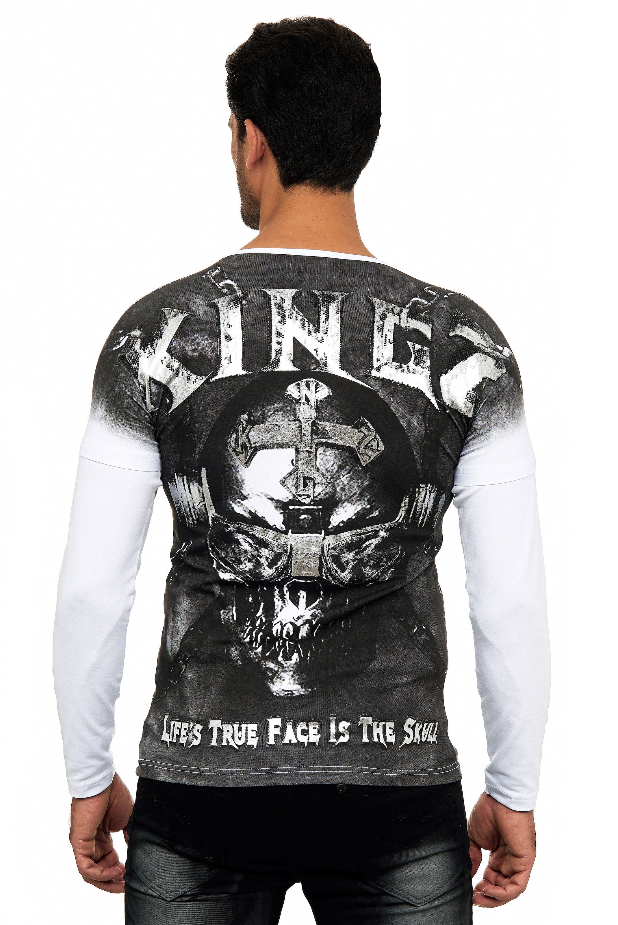 KINGZ Langarmshirt, mit coolem Totenkopf Print