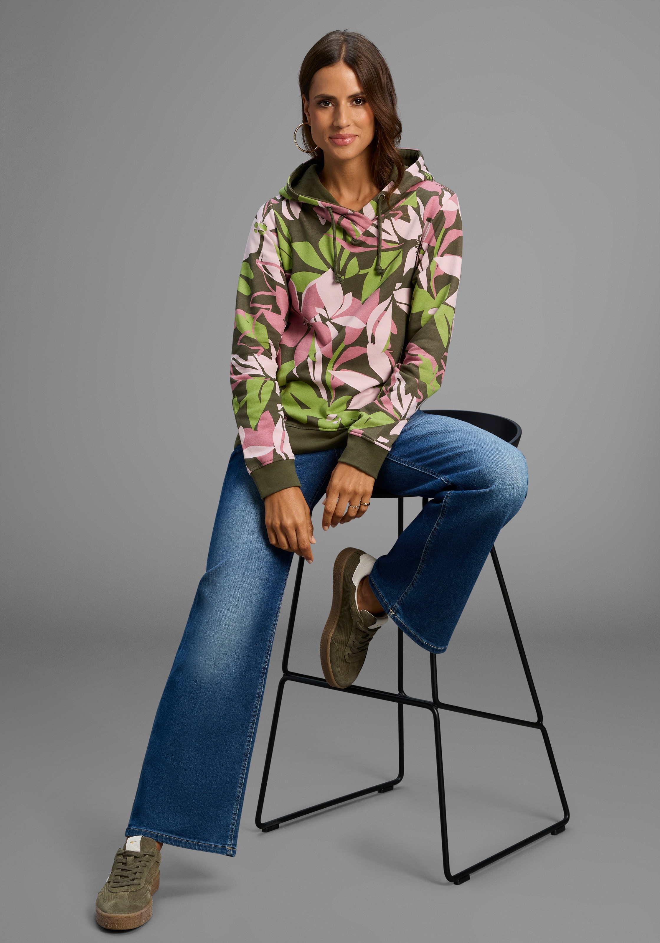 Laura Scott Sweater, Pflegeleichte Baumwollmischung mit Kapuze und Blumendruck