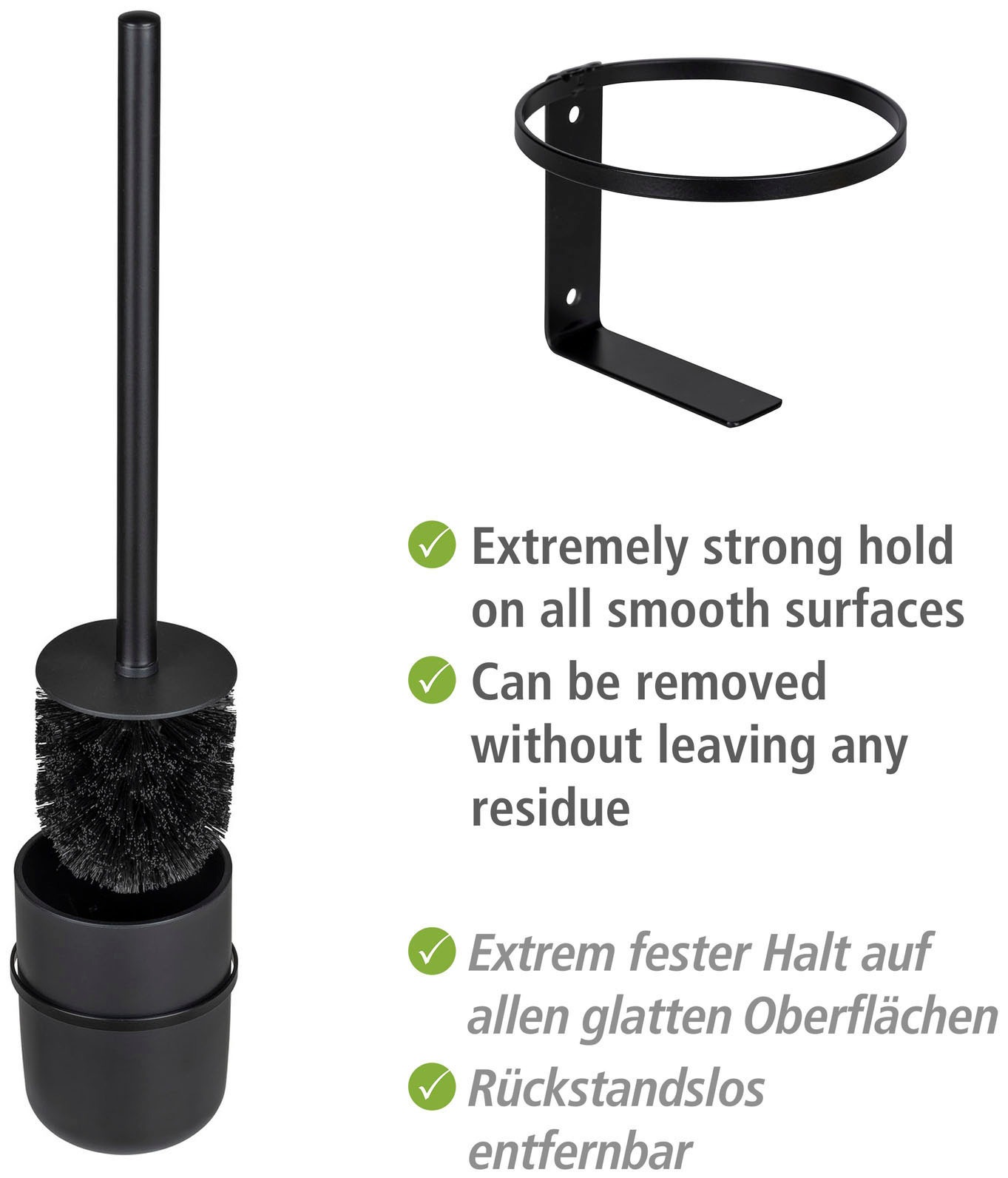 WENKO WC-Garnitur »Turbo-Loc® Carpino«, aus Kunststoff-Metall, schwarz, Befestigen ohne Bohren
