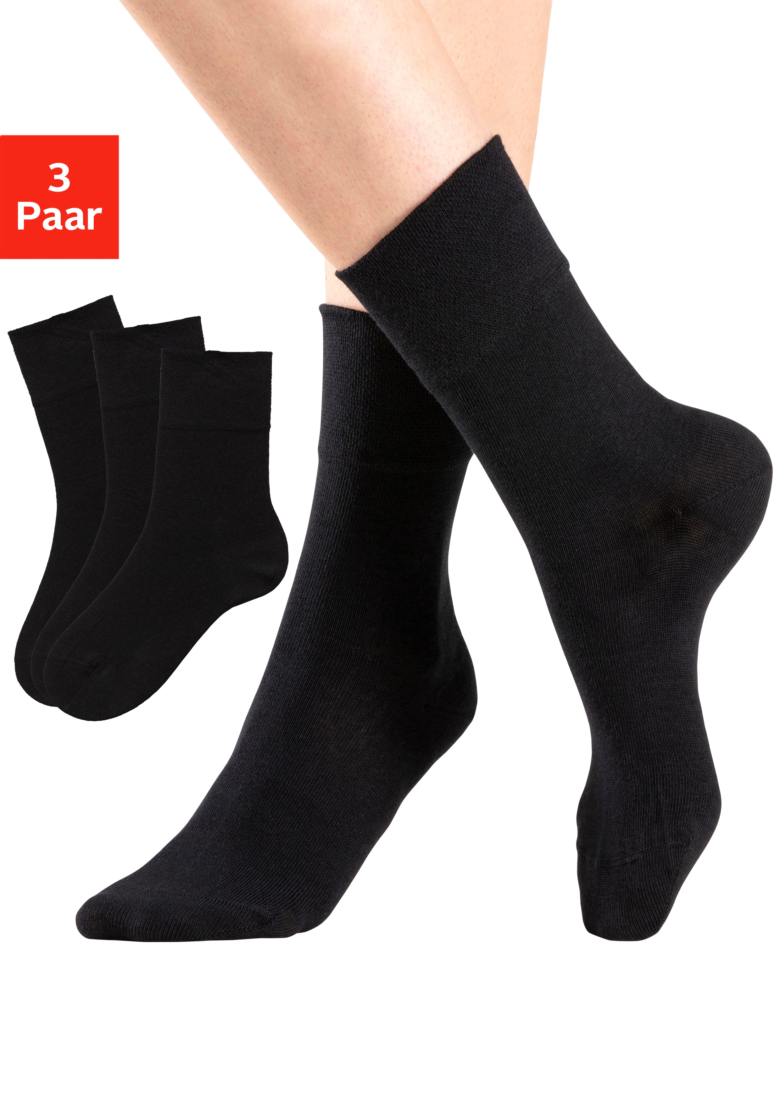 H.I.S Socken "Diabetikersocken Damen Herren Socken" Packung, 3 Stk. tlg. mit Komfortbund auch für Diabetiker geeignet