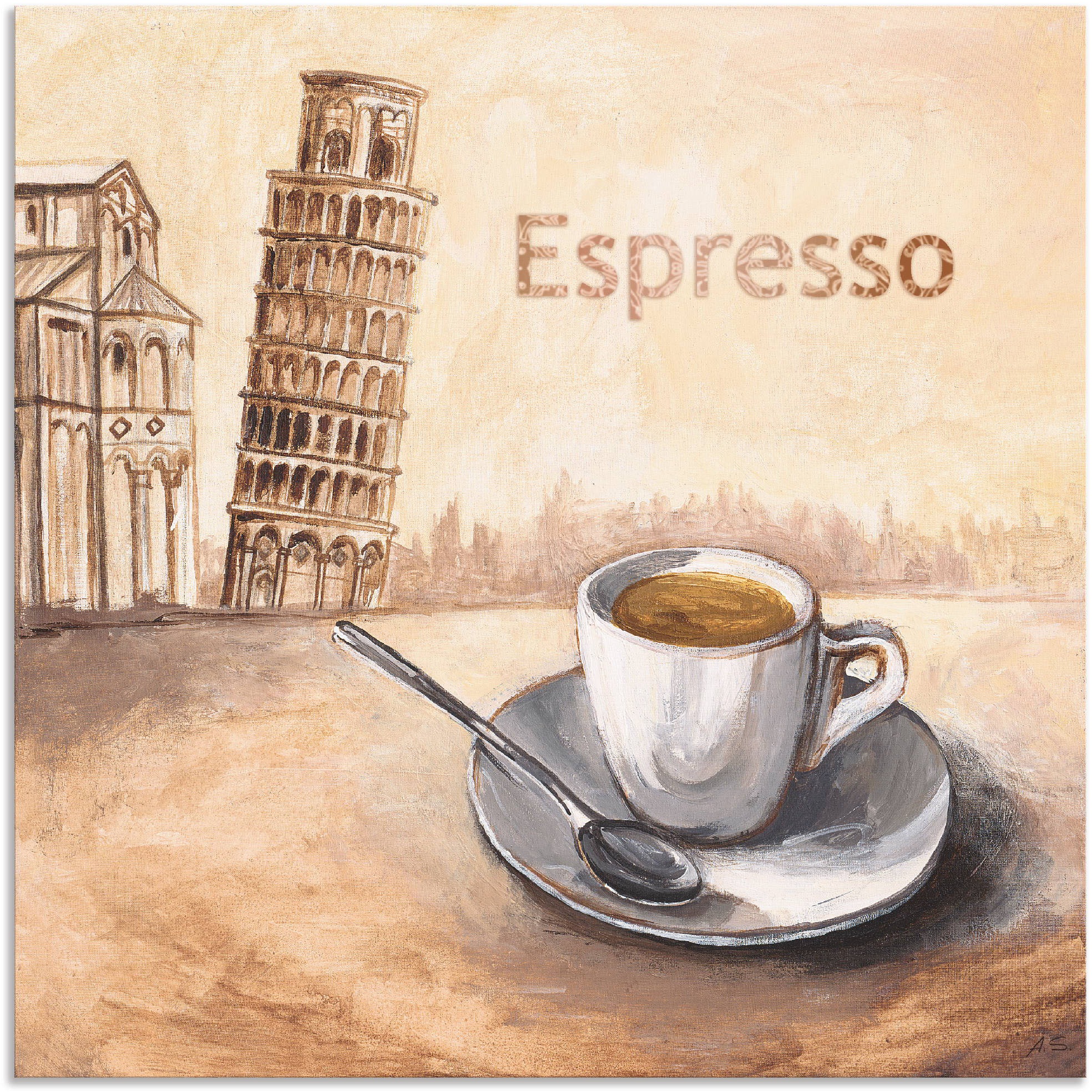 in BAUR | Größen als »Espresso oder Wandbild Kaffee Artland Bilder, bestellen versch. Poster St.), Wandaufkleber Leinwandbild, Pisa«, Alubild, in (1