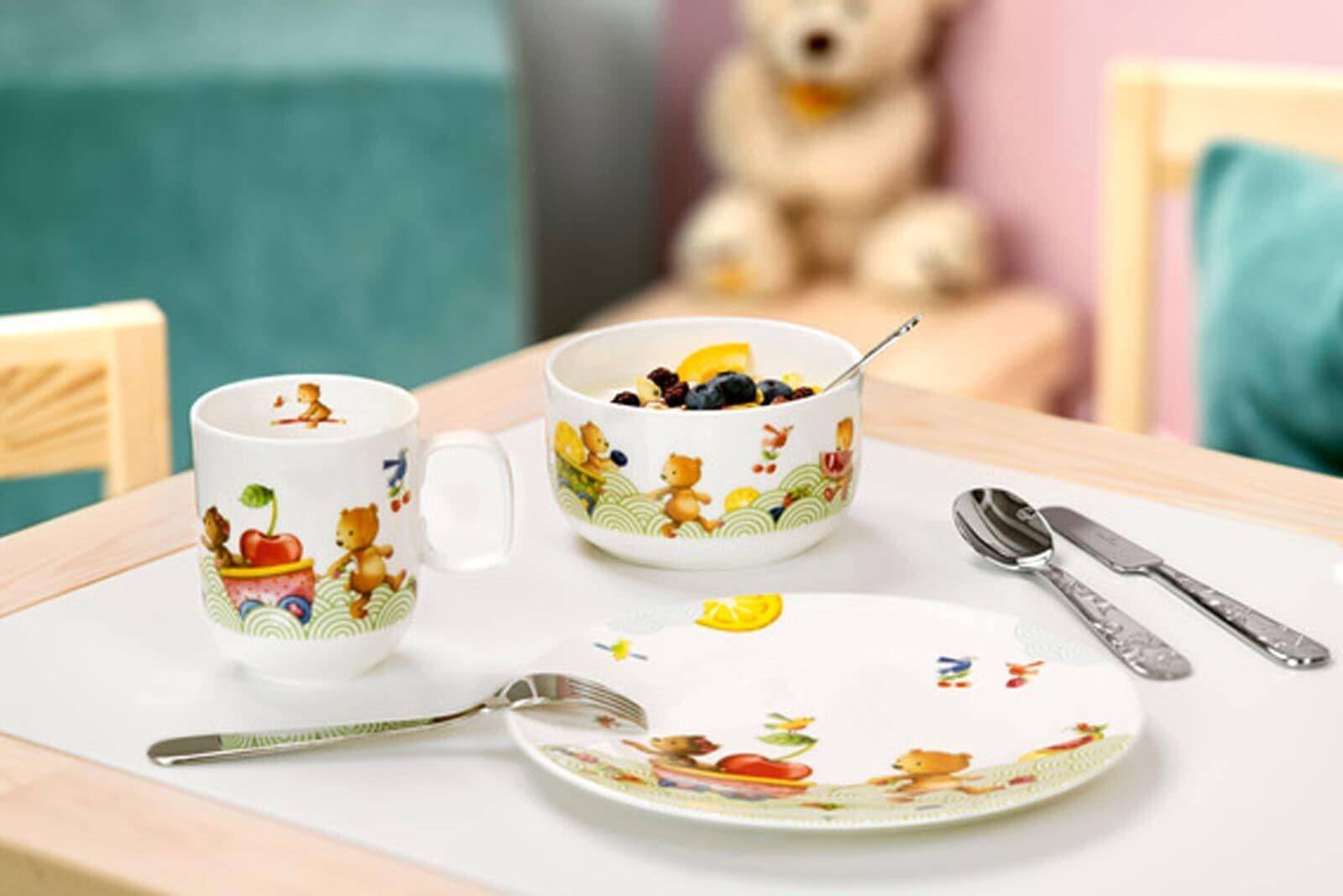 Villeroy & Boch Kindergeschirr-Set »Kindergeschirr Hungry as a Bear bunt« Spülmaschinenfest, Mikrowellensicher