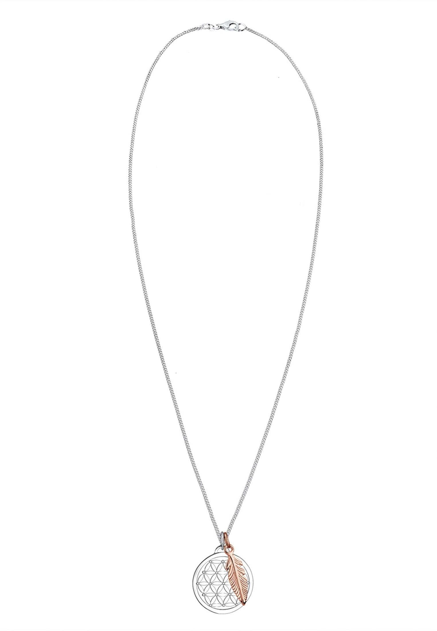 Elli Kette mit Anhänger »Anhänger Lebensblume und Feder bicolor 925 Sterling Silber«