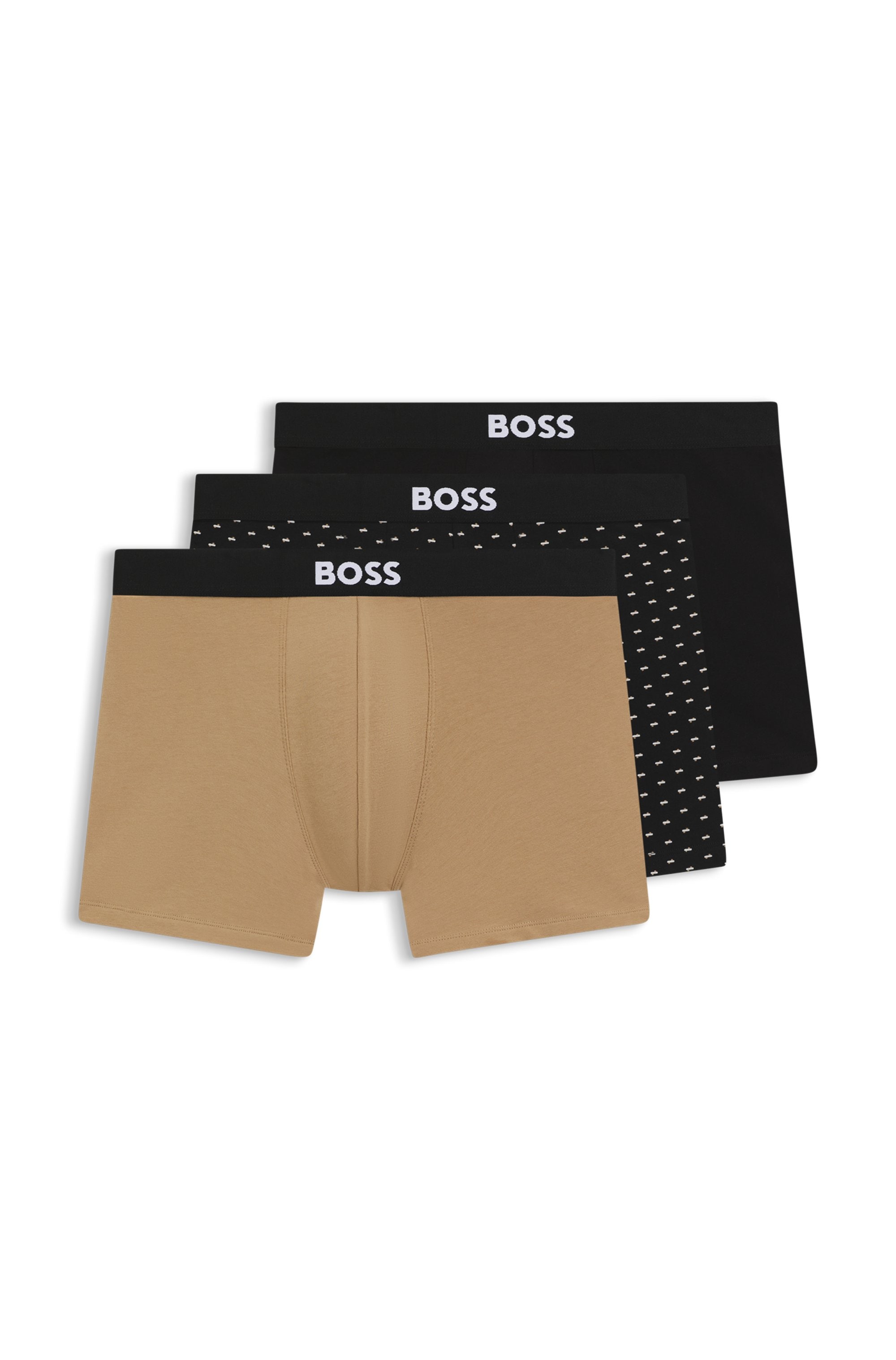 BOSS Boxershorts "Boxer Brief 3P BOSS ONE" 3 Stk. elastischer Bund mit Logo, 1x gemustert, 2x uni