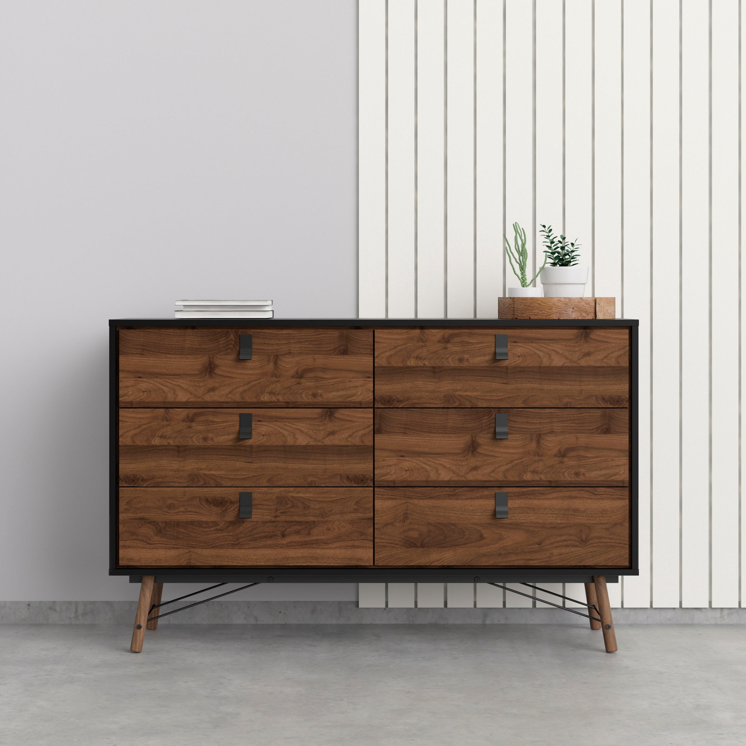 Home affaire Kommode "Ry Aufbewahrung, Schubladenschrank, Stauraum," Sideboard mit 6 Schubladen, Breite 150 cm, Höhe 95 cm, Massivholzbeine