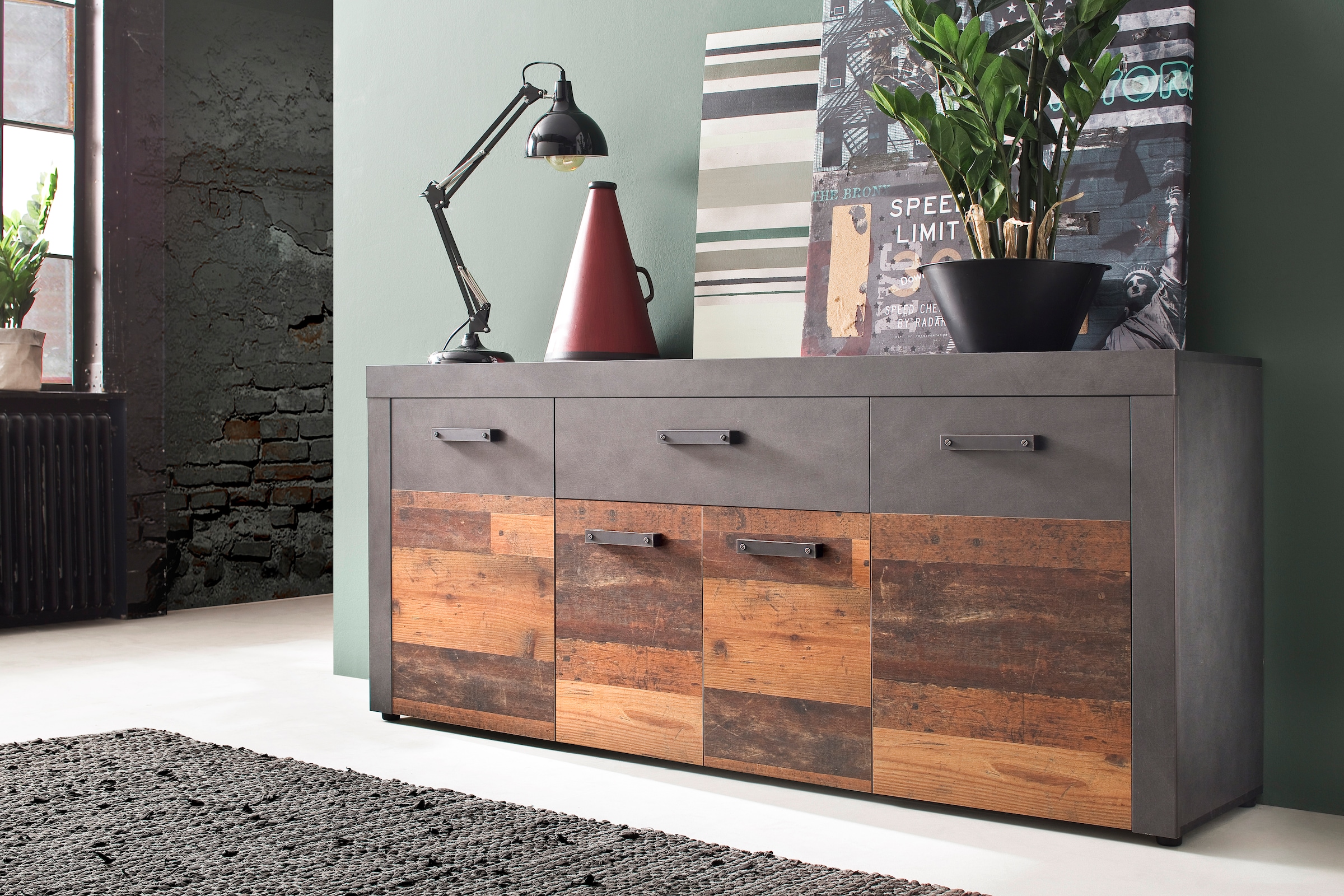 Home affaire Sideboard »Ilana« Sideboard mit 4 Türen & 1 Schublade - (B/T/H) 178/40/76 cm