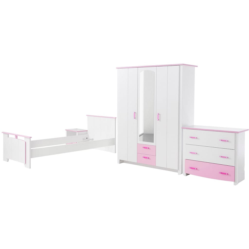 Parisot Jugendzimmer-Set »Biotiful«, (Set, 4 St., Bett, Nachttisch, Schrank, Kommode), mit Kleiderschrank und Kommode