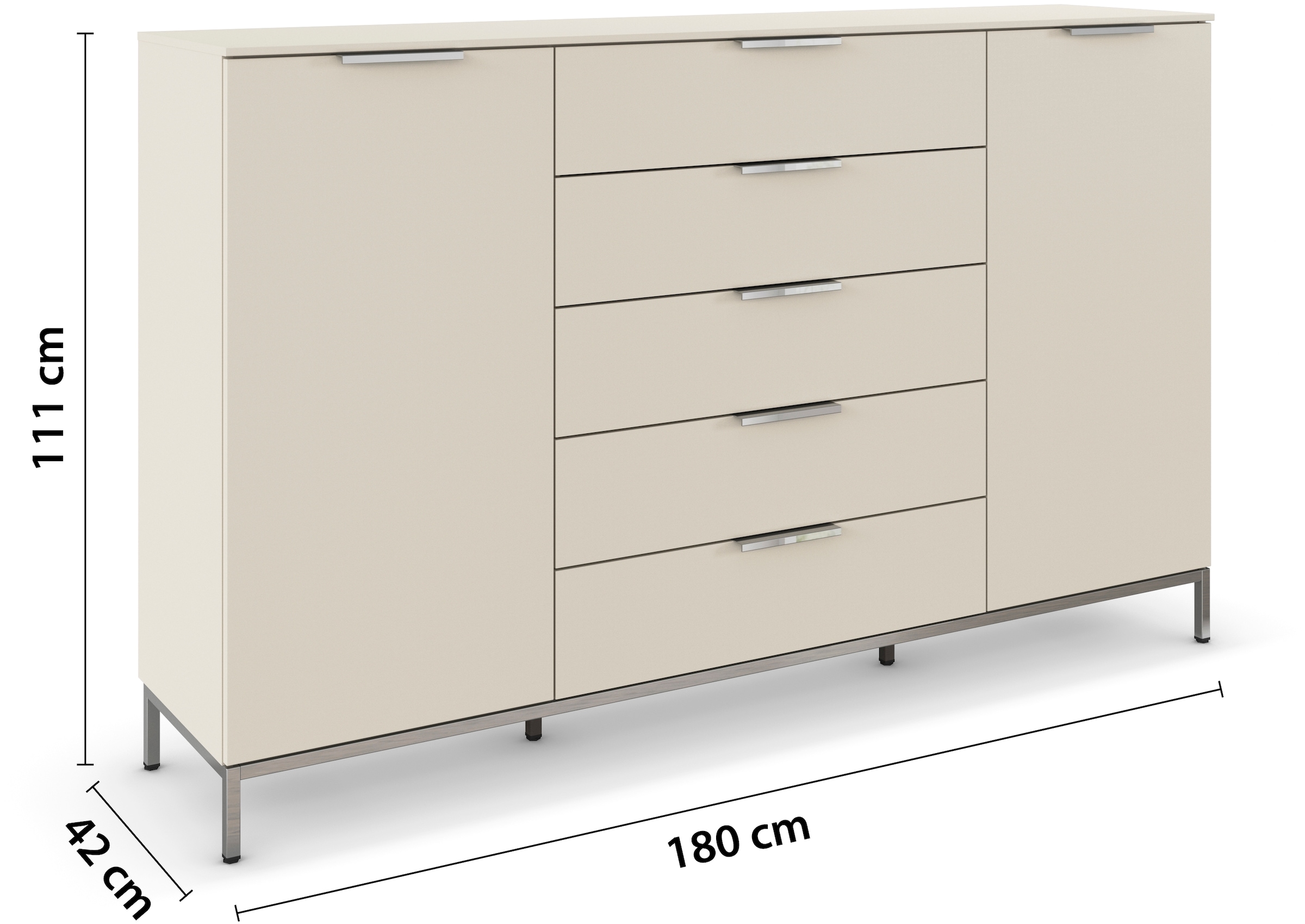 rauch Kombikommode »Kommode Türkommode Sideboard Kombikommode FLIPP«, (Breite 160/180 cm mit 4 Einlegeböden), 2-türig mit 5 Schubladen und Soft-Close-Funktion in zwei Breiten
