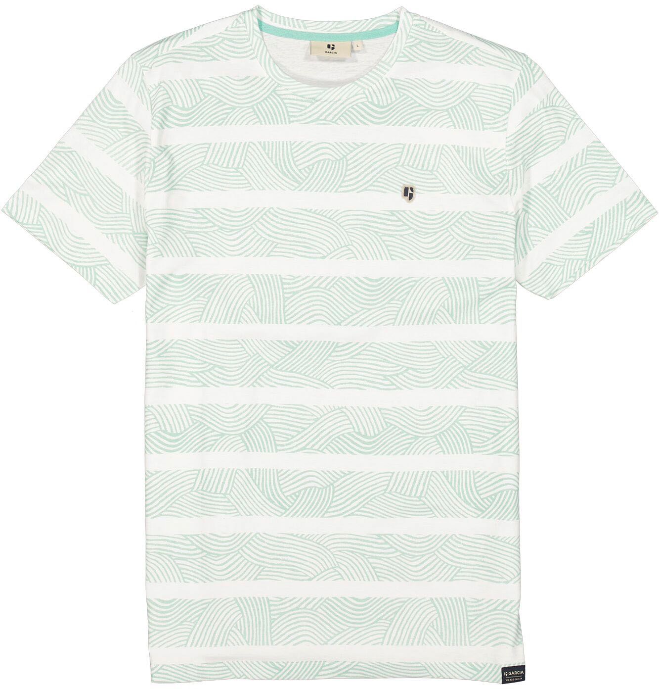 kaufen »AOP Brust tlg.), Garcia BAUR ▷ der | Logoprägung an stripe«, T-Shirt (1