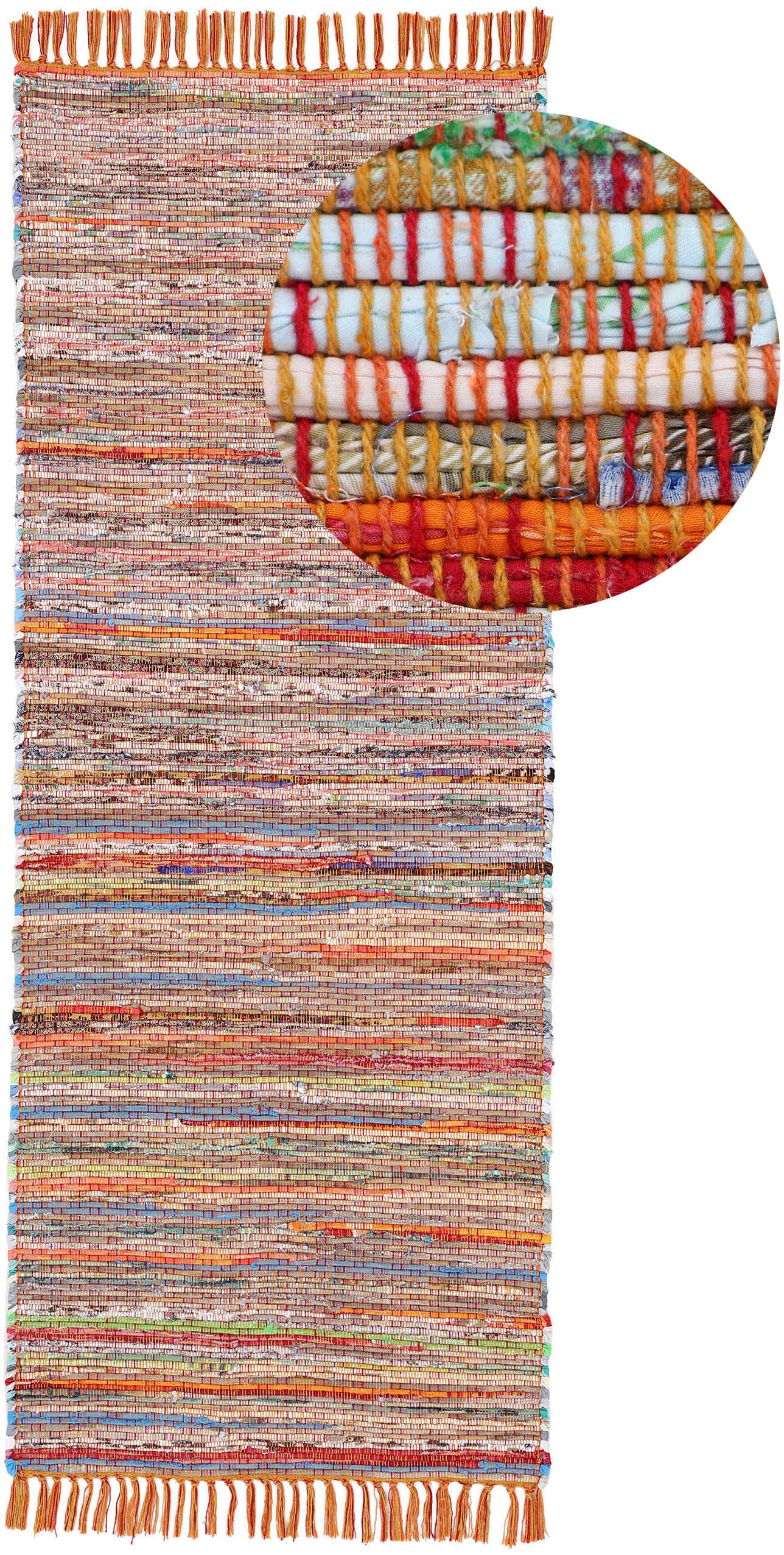 carpetfine Teppich »Kelim Chindi, Wendeteppich«, rechteckig, 6 mm Höhe, handgewebt, Fleckerlteppich mit Fransen, auch vielen in Läufergrößen
