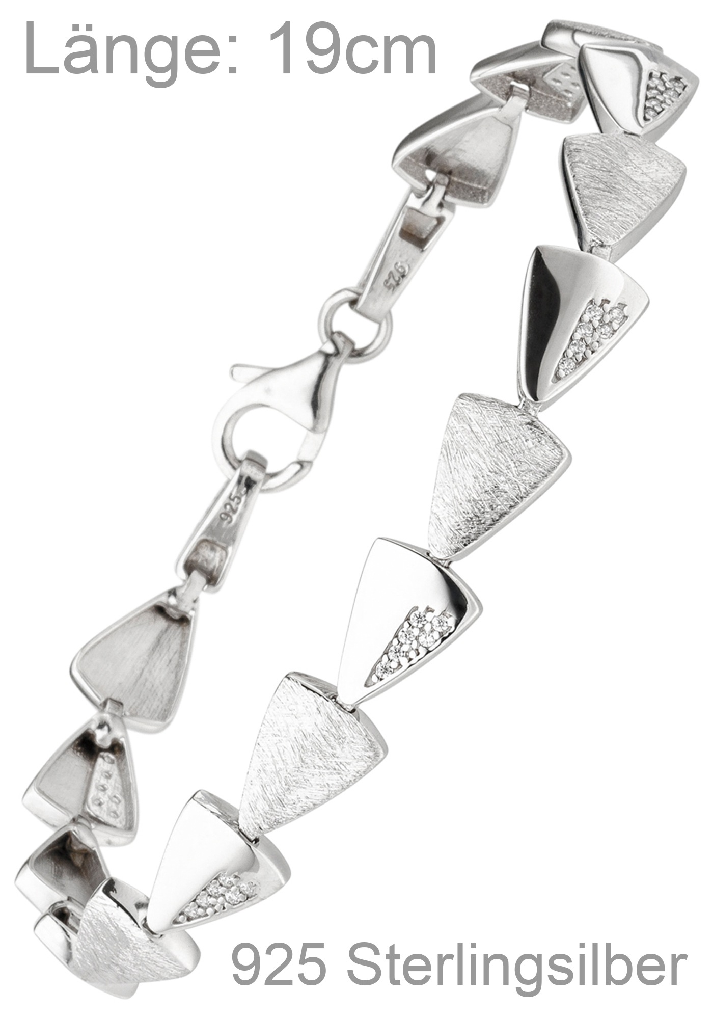 JOBO Armband »Silberarmband mit Dreiecken« 925 Silber rhodiniert mit 42 Zirkonia 19 cm