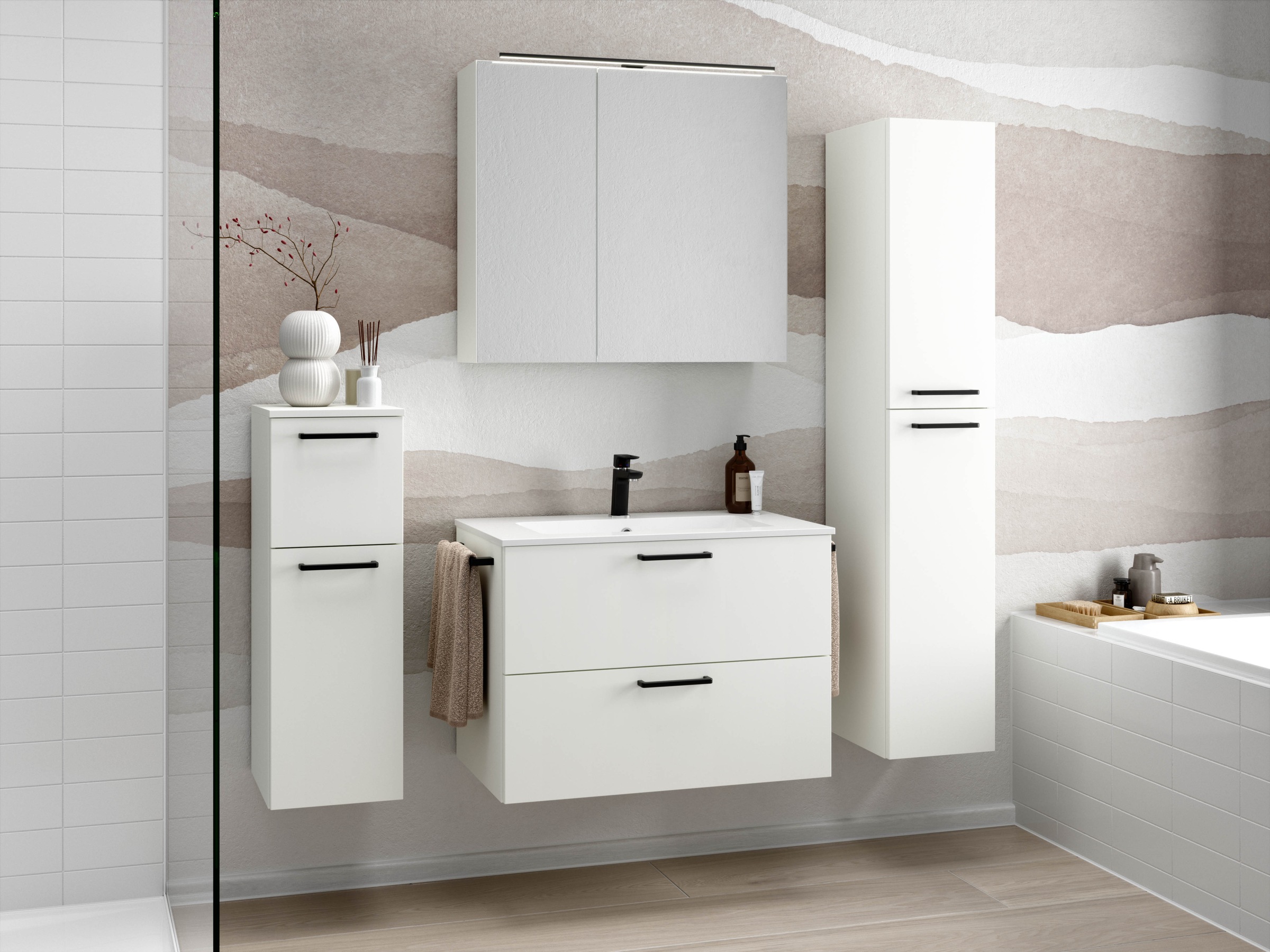nobilia® Waschtisch-Set »Tolvina«, (1 St., vormontiert, mit Soft-Close), in vier Breiten