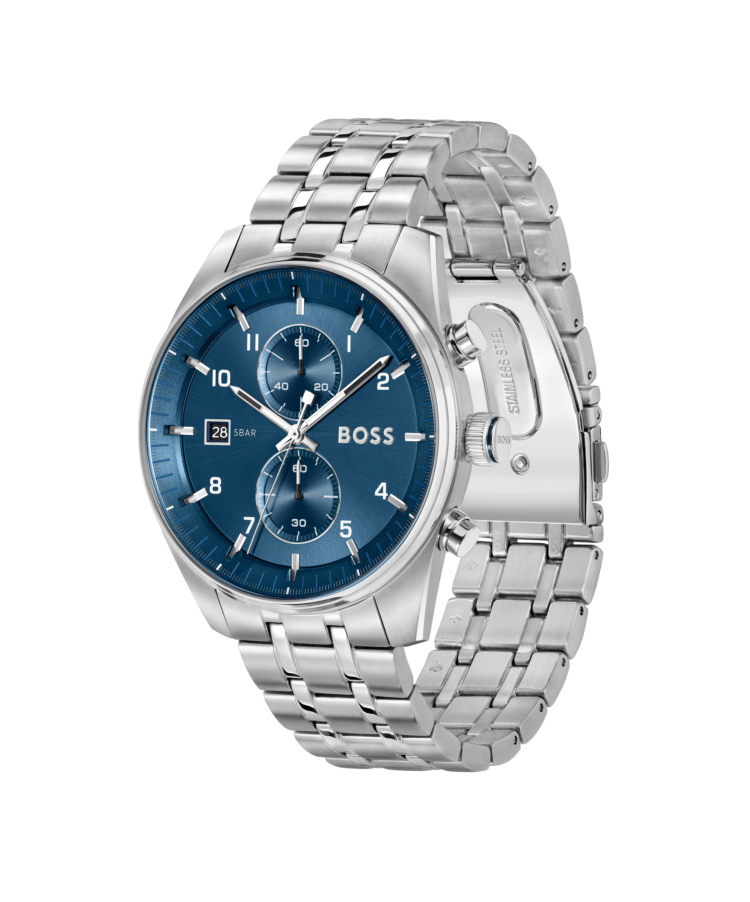 BOSS Chronograph »SKYTRAVELLER«, Quarzuhr, Armbanduhr, Herrenuhr, Edelstahlarmband, analog, Tag